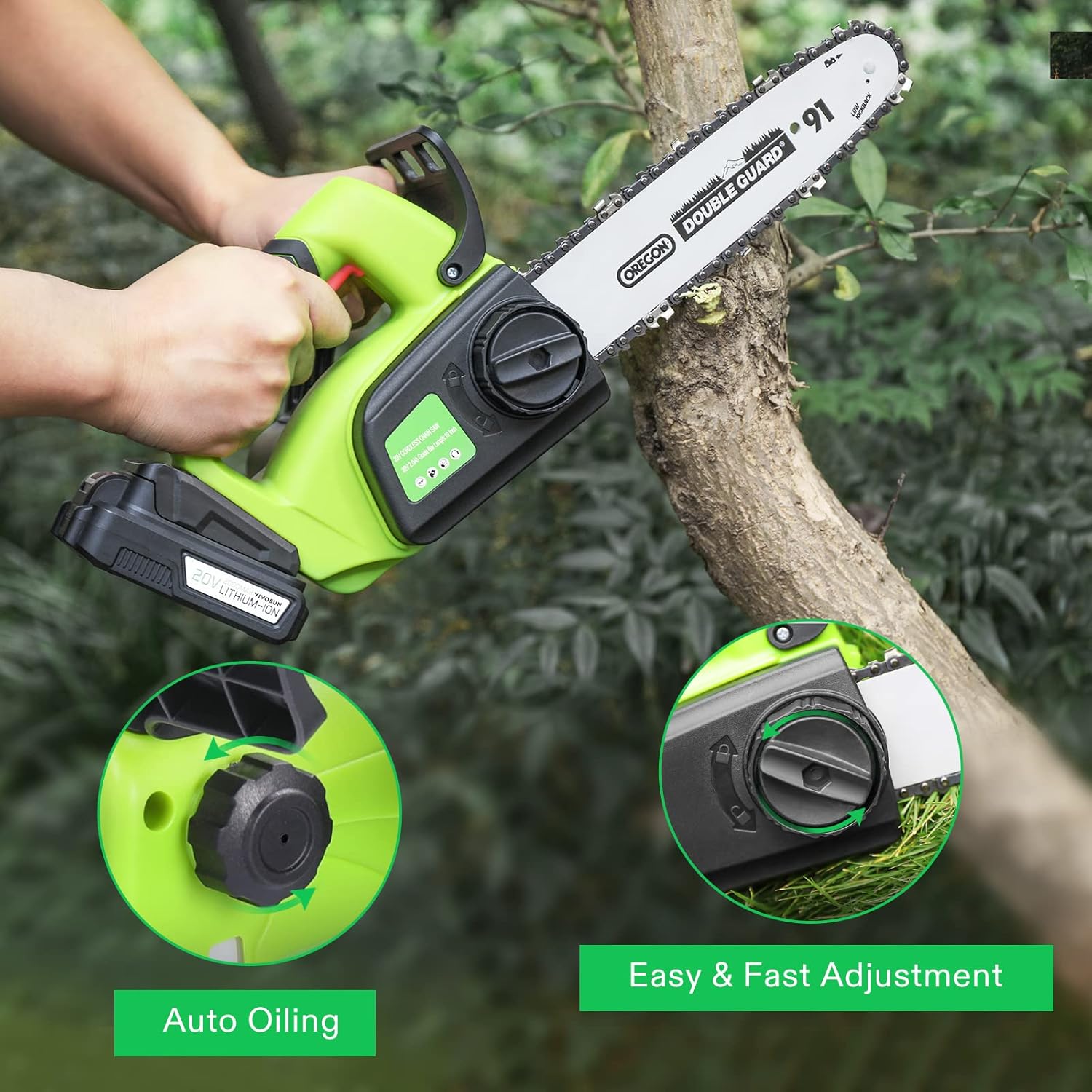 Chainsaw auto oiling and chain adjustment
