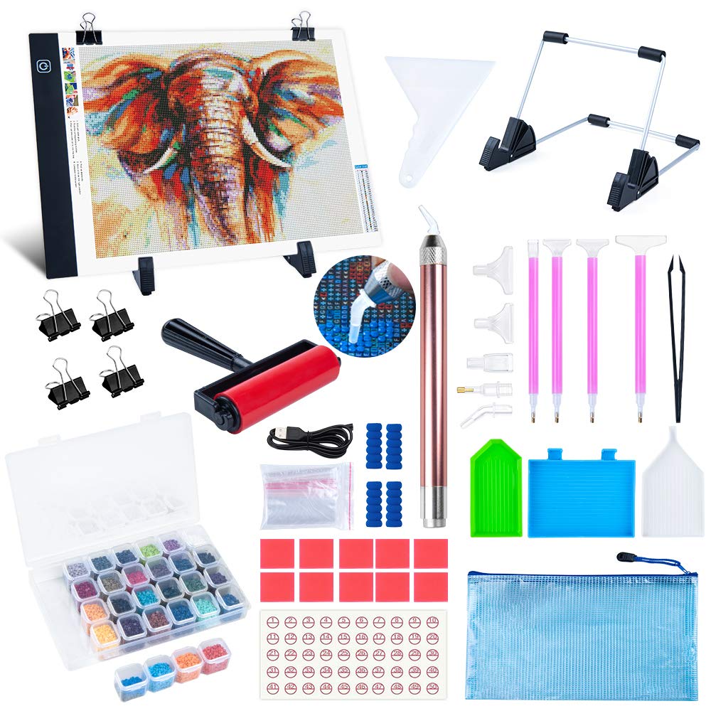 Diamond Painting Kit A4 LED Light Pad DIY 5D Diamond Painting Kits for Adults Adjustable Brightness Tracing Light Table Board Accessories with Diamond Light Pen