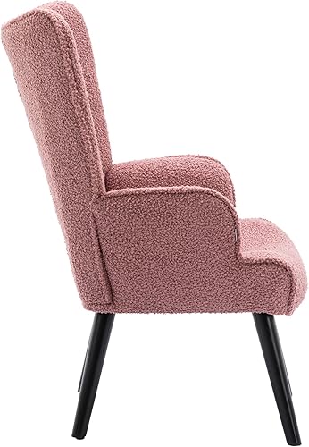 Miniatura 7 de Dolonm - Silla decorativa de piel sintética moderna con botones capitoné y respaldo alto con brazos tapizados con respaldo alto y patas de madera