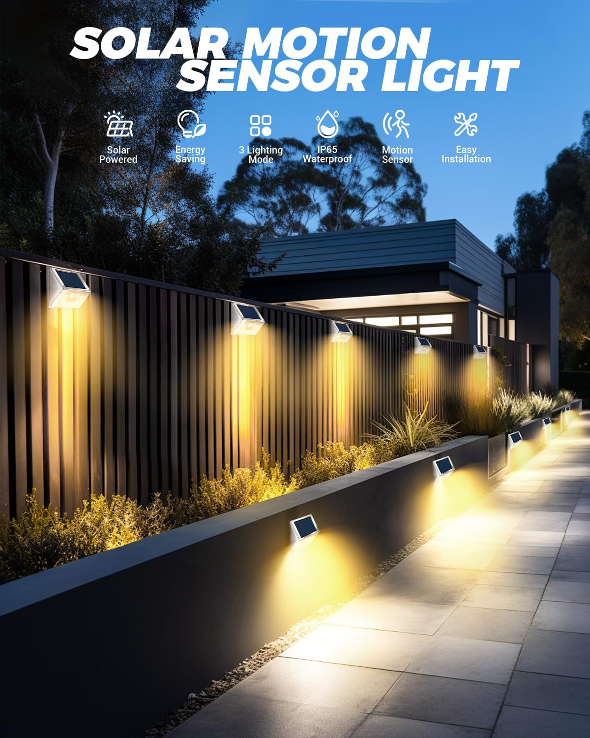 Solar Lights Outdoor Motion Sensor- Stainless Steel Led Security Lights IP65 Waterproof, 3 Lighting Modes - Image 4