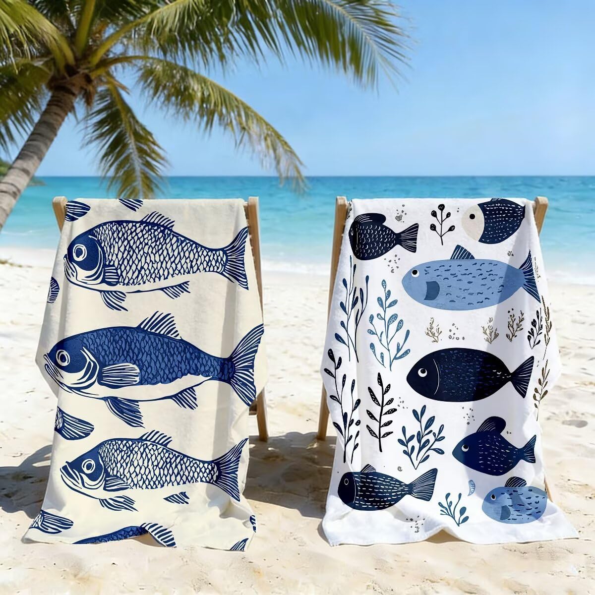 Ręcznik plażowy XXL, 100 x 200 cm, zestaw 2 szt., z mikrofibry, ręcznik plażowy w kształcie ryby, szybkoschnący, do sauny, fitness, bez piasku, ręcznik plażowy, do sauny, duży ręcznik kąpielowy