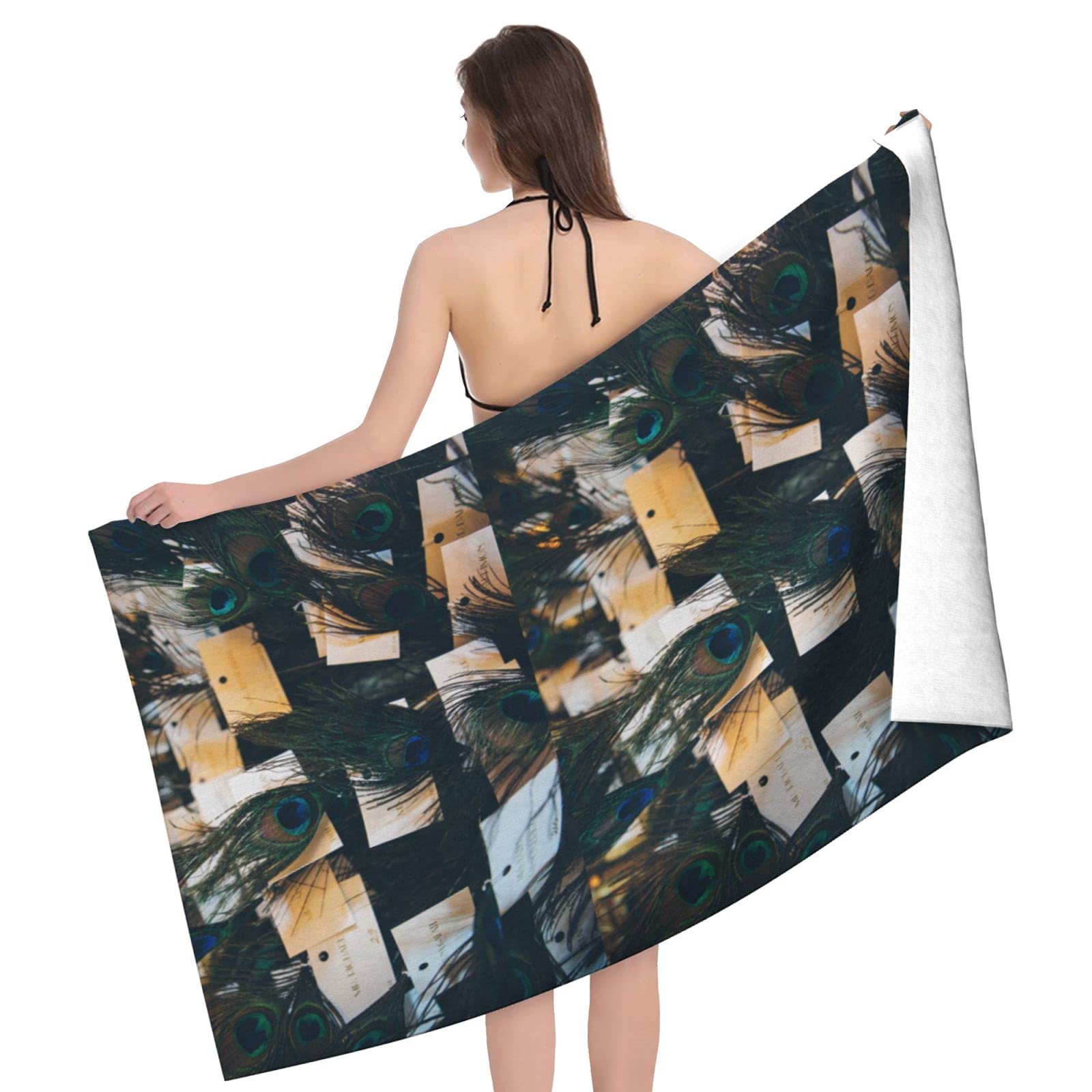 LSRCPD Peacock Feather Beach Towel Highly Absorbent Microfiber Beach Blanket Soft Bath Towels 80 x 130 cm