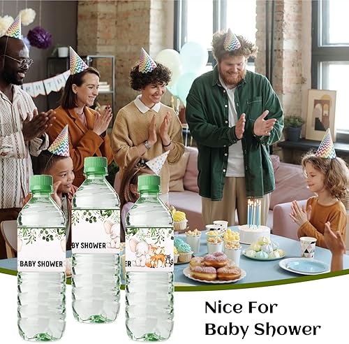 Miniatura 7 de 48 etiquetas para botellas de agua de animales de la selva, envolturas para botellas de agua para baby shower, calcomanías impermeables para