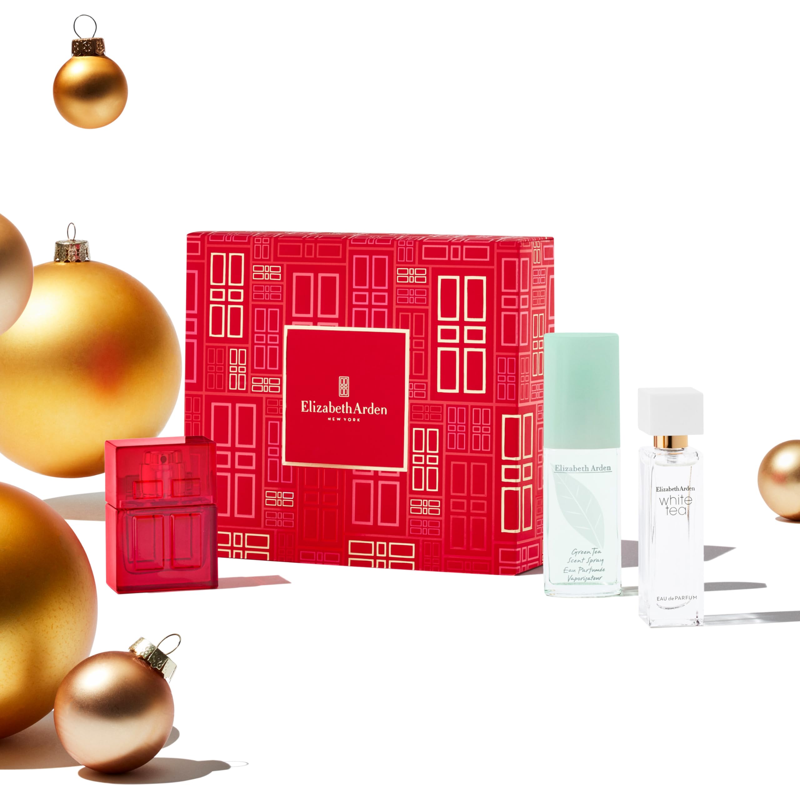 Elizabeth Arden Prestige Fragrance Coffret - Juego de regalo de 3 piezas, puerta roja, té verde, té blanco, fragancia de lujo para mujer
