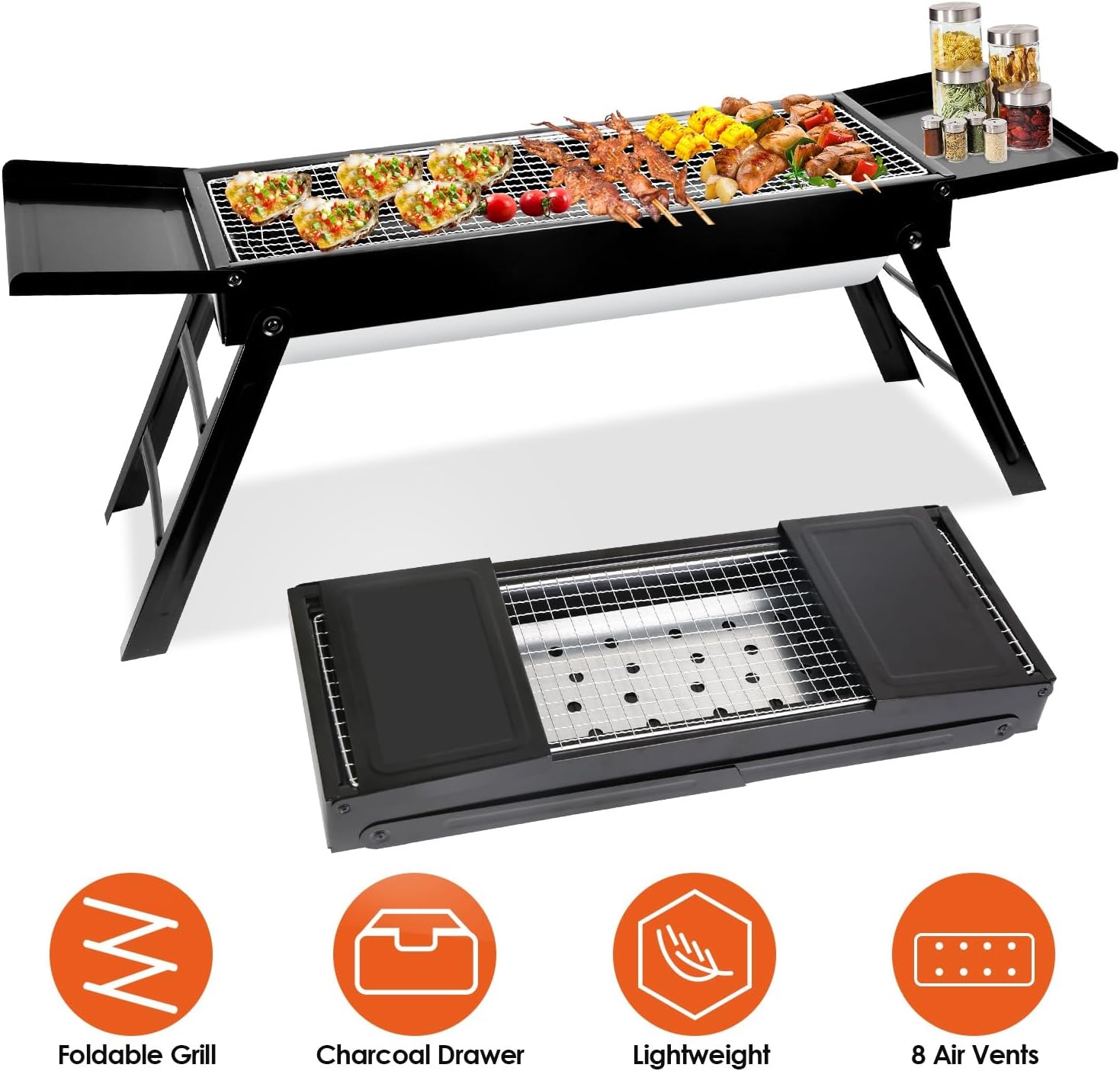 Black Barbecue Charcoal Grill, Folding Portable BBQ Outdoor Grill Tool, Lightweight Barbecue Grill for Cooking Camping Hiking Travel Backyard Picnic Garden Beach Party,BBQ Grill for Outdoor