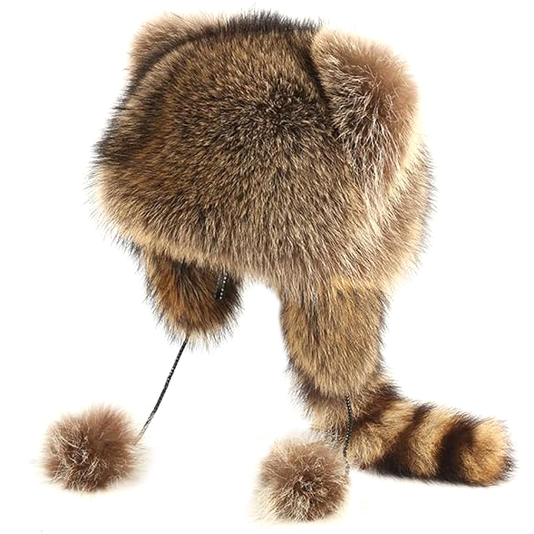 Raccoon Hat for Kids Warm & Thick Racoon Hat with Plush Furry Tail Round Top Coonskin Cap for Cold Weather Winter - Coonskin Brown