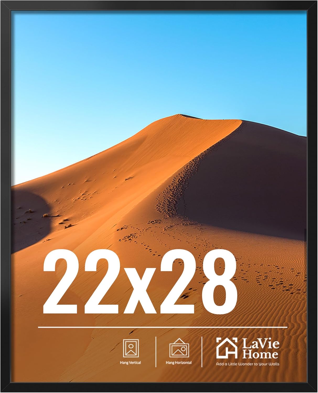 LaVie Home 22x28 Picture Frame for Wall Display, 22x28 Black Picture Frame with HD Plexiglas, 22 x 28 Poster Frame 1 Pack, Display Frame for Vertical or Horizontal, Classic Collection