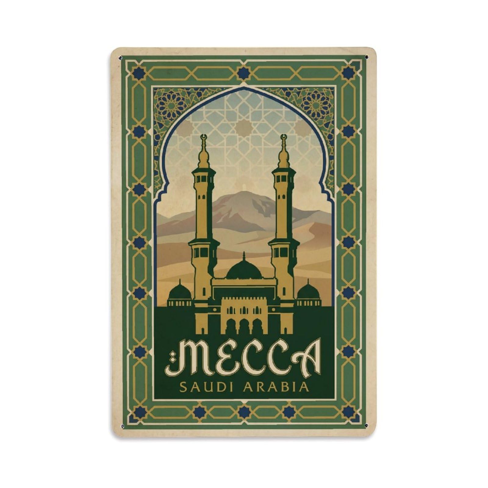 Metal Tin Sign Saudi Arabia Mecca Vintage Wall Deco