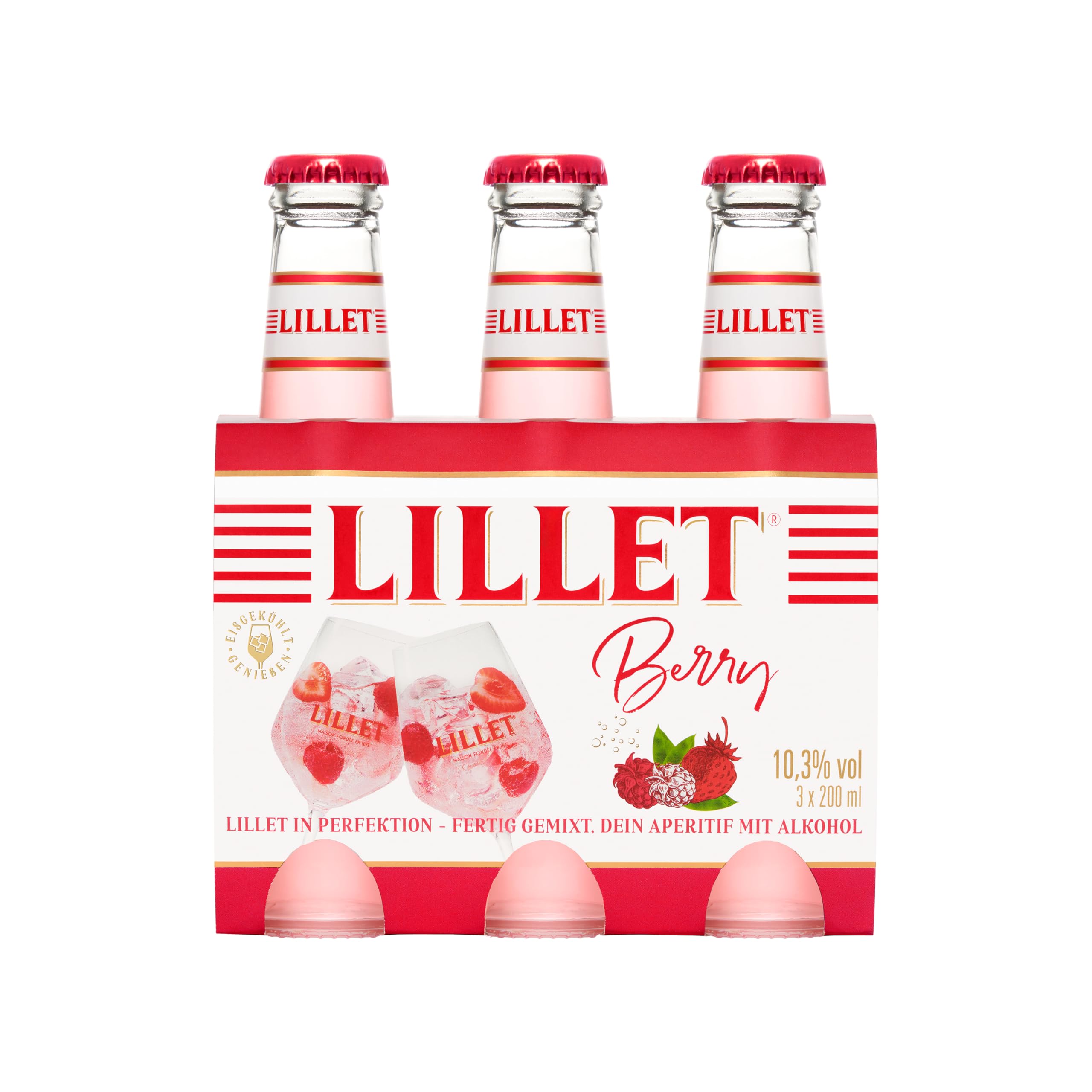 Lillet Berry, vorgemischter Drink aus Lillet Blanc, Erdbeer- & Himbeer-Aromen, fruchtiger Aperitif, aromatisiertes alkoholisches Mixgetränk, 3 x 200ml