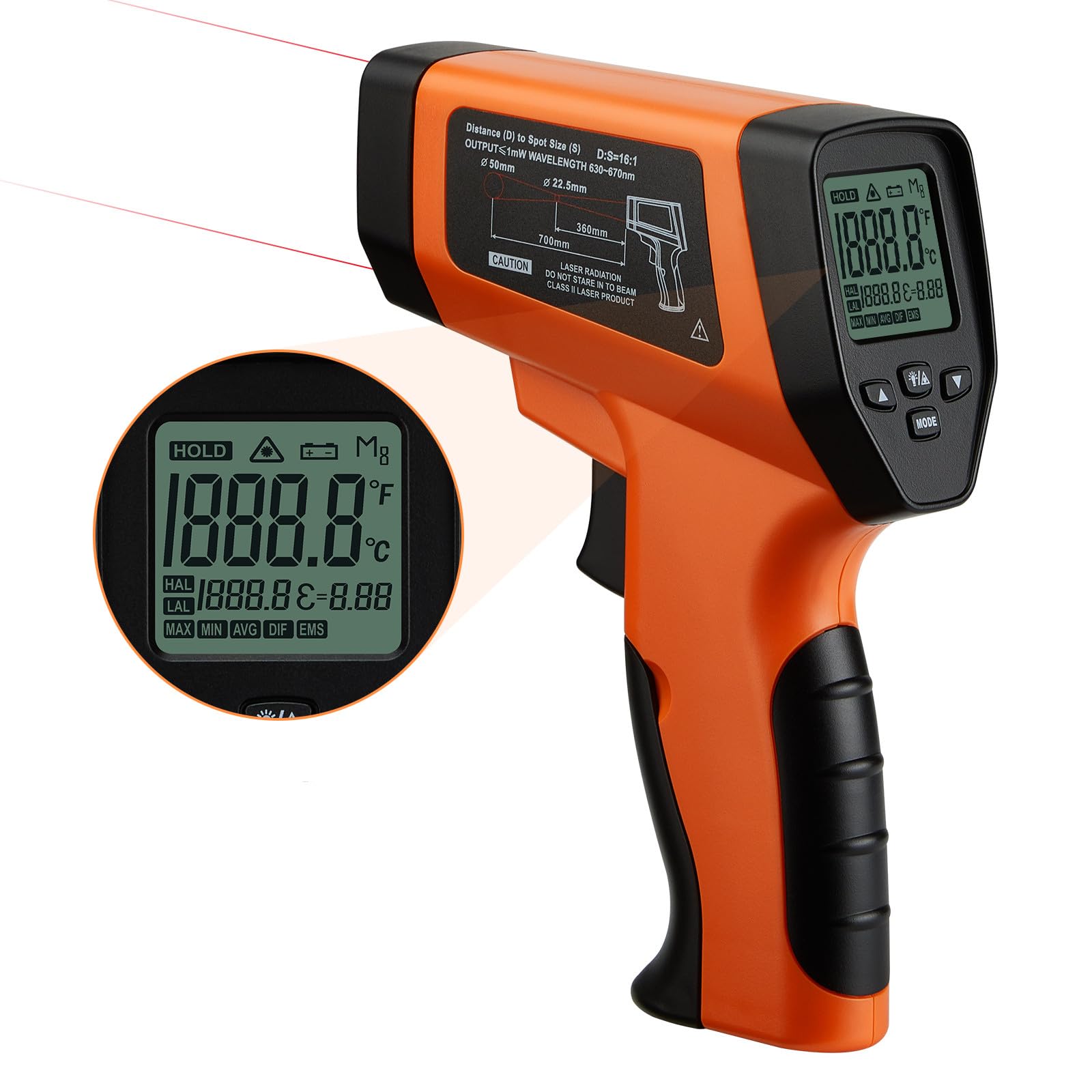 INKBIRDPLUS Infrared Thermometer Gun 16:1 DSR Dual Laser Positioning Backlit Display -50℃~750℃/-58℉~1328℉ Measuring Non-contact Temperature Gun with High/Low-Temperature Alarm Adjustable Emissivity (B0C85R2F38) Amazon Price History, Amazon Price Tracker