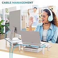 Vista 9 de BONTEC Monitor Stand 2 Pack Height Adjustable Metal Riser with Pen Holder, White, 14.5” x 9.1”, Ergonomic Desktop Stand for Computer, Printer, Blanco