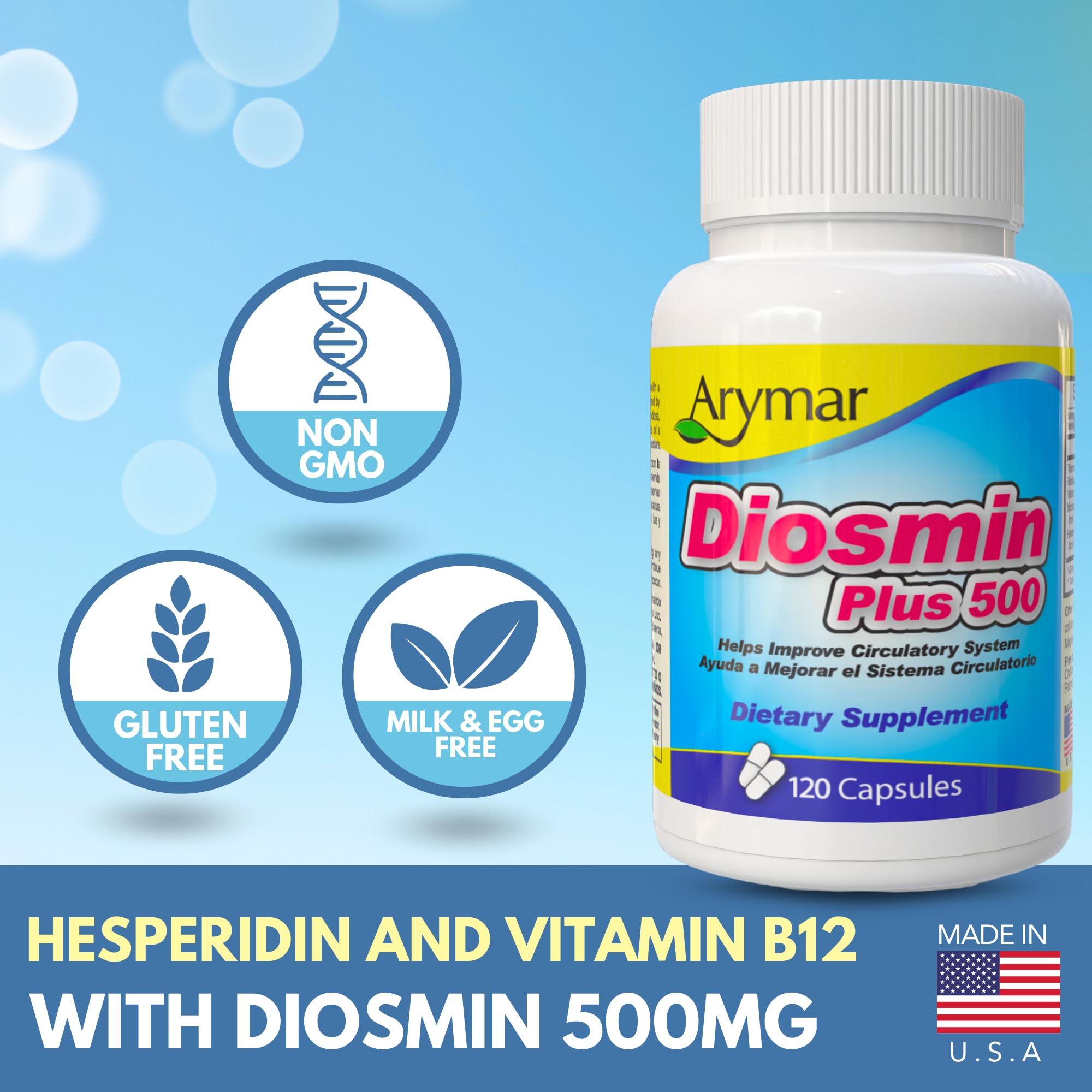 Arymar Diosmin Plus 500 - Circulatory System Support Supplement, 500mg, 120 Capsules — Amazon image 6