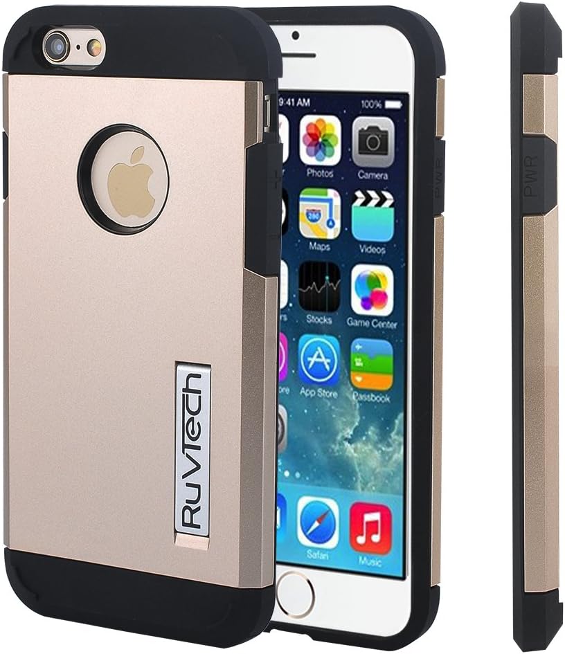 iPhone 6 Case, RuvTech, ULTRA ARMOR iPhone 6 Case [NEW IMPROVED DESIGN] Double Layer Shock Absorbing Black iPhone 6 Cover, Case for iPhone 6 | Best iPhone 6 Case for 4.7 inch Screen [HEAVY DUTY] With retail Box, Protective Ultra Armor Case for iPhone 6, - Silver / Black (Gold/Black)