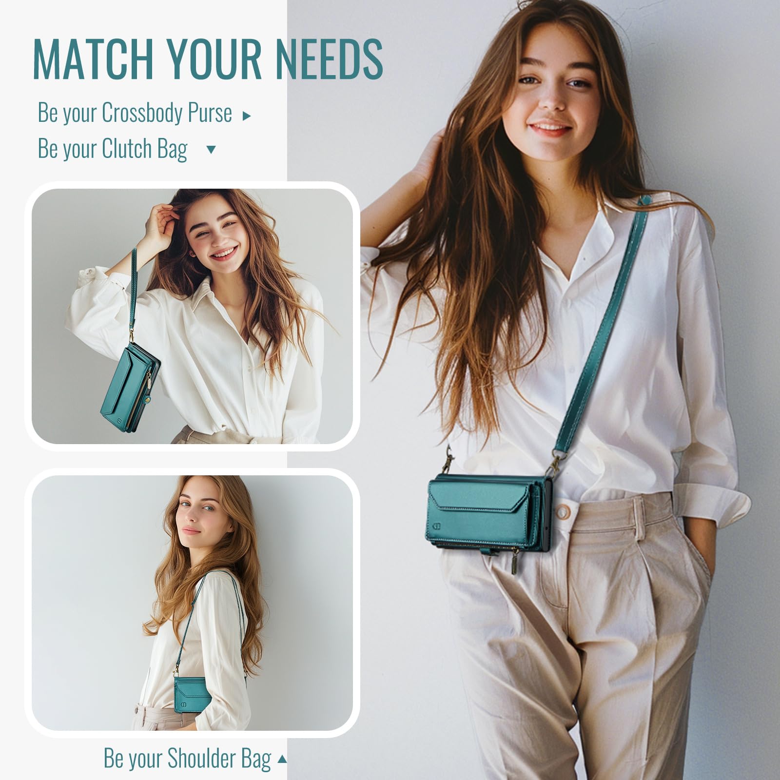 TECH CIRCLE Crossbody Wallet Case Compatible With Google Pixel 9/9 Pro RFID Blocking 7-Card Holder Soft PU Leather Magnetic Snap Shoulder Strap Zipper - View #11