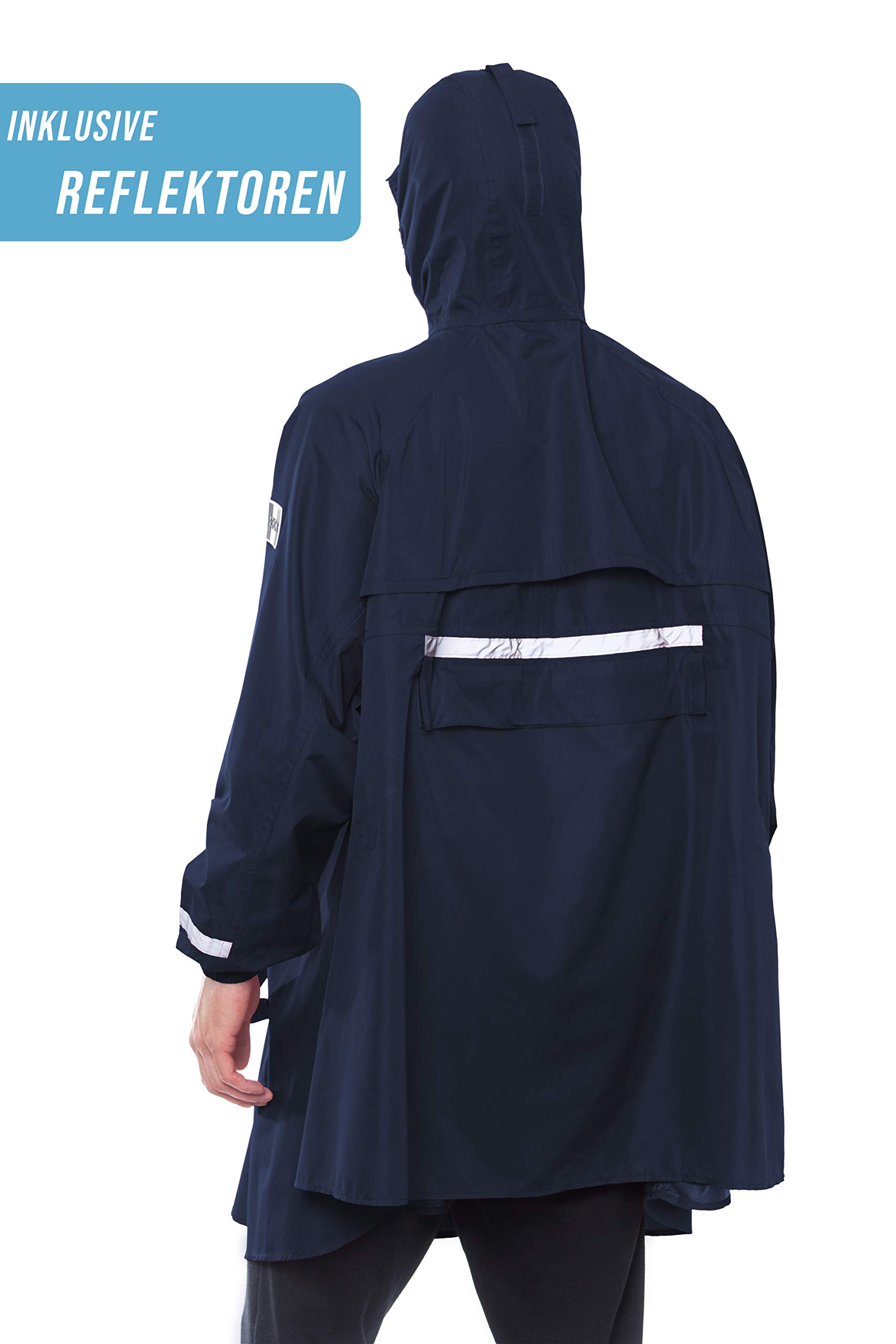 HOCK Poncho de pluie avec fermeture éclair et manches - Poncho de vélo imperméable et respirant - Avec capuche et réflecteurs - Protection contre la pluie pour homme et femme - Vêtements de pluie de qualité supérieure
