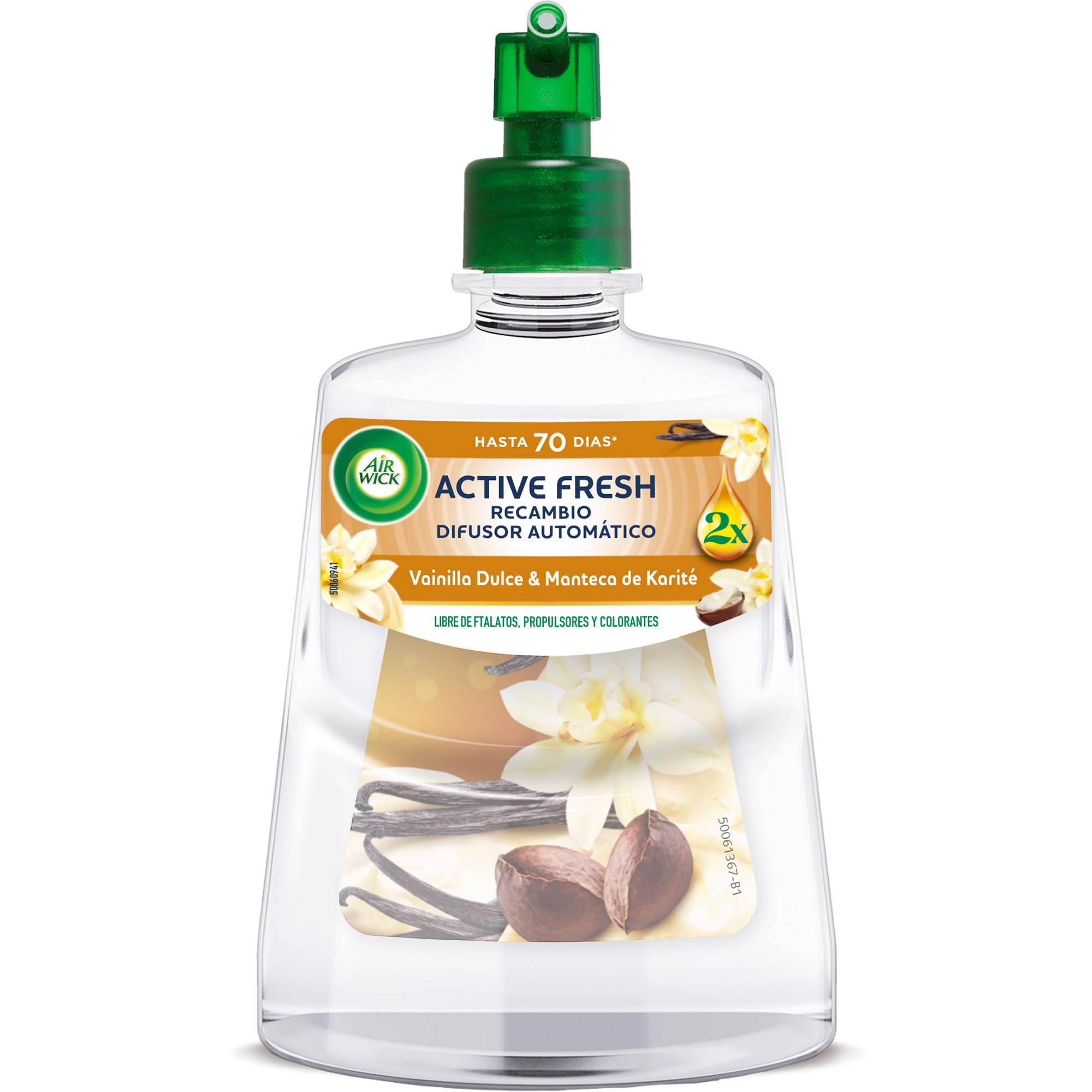Air Wick Active Fresh Spray Automático Sin Aerosol, ambientador hogar neutralizador de olores con fragancia a Vainilla, 2 veces más aceites esenciales, Recambio 228 ml