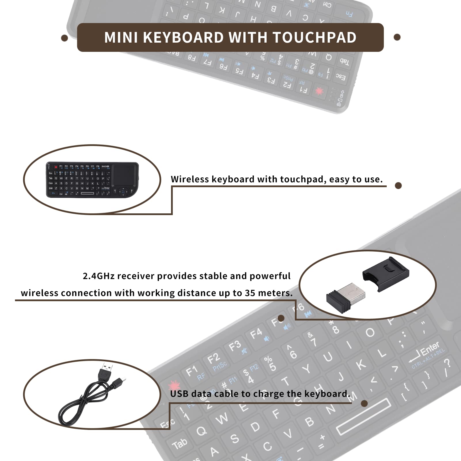 Gugxiom Tastiera Touchpad Wireless 2.4G, Mini Tastiera Wireless USB 2.0 con 69 Tasti Retroilluminati, con Touch Pad, Indicatore IR, Ricevitore e Cavo USB per PS3/4 per 360