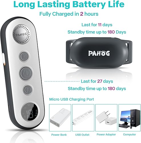 Miniatura 6 de PAHOG Collar de entrenamiento para perros con control remoto, collar de choque eléctrico para perros grandes, medianos y pequeños (8-120 libras),