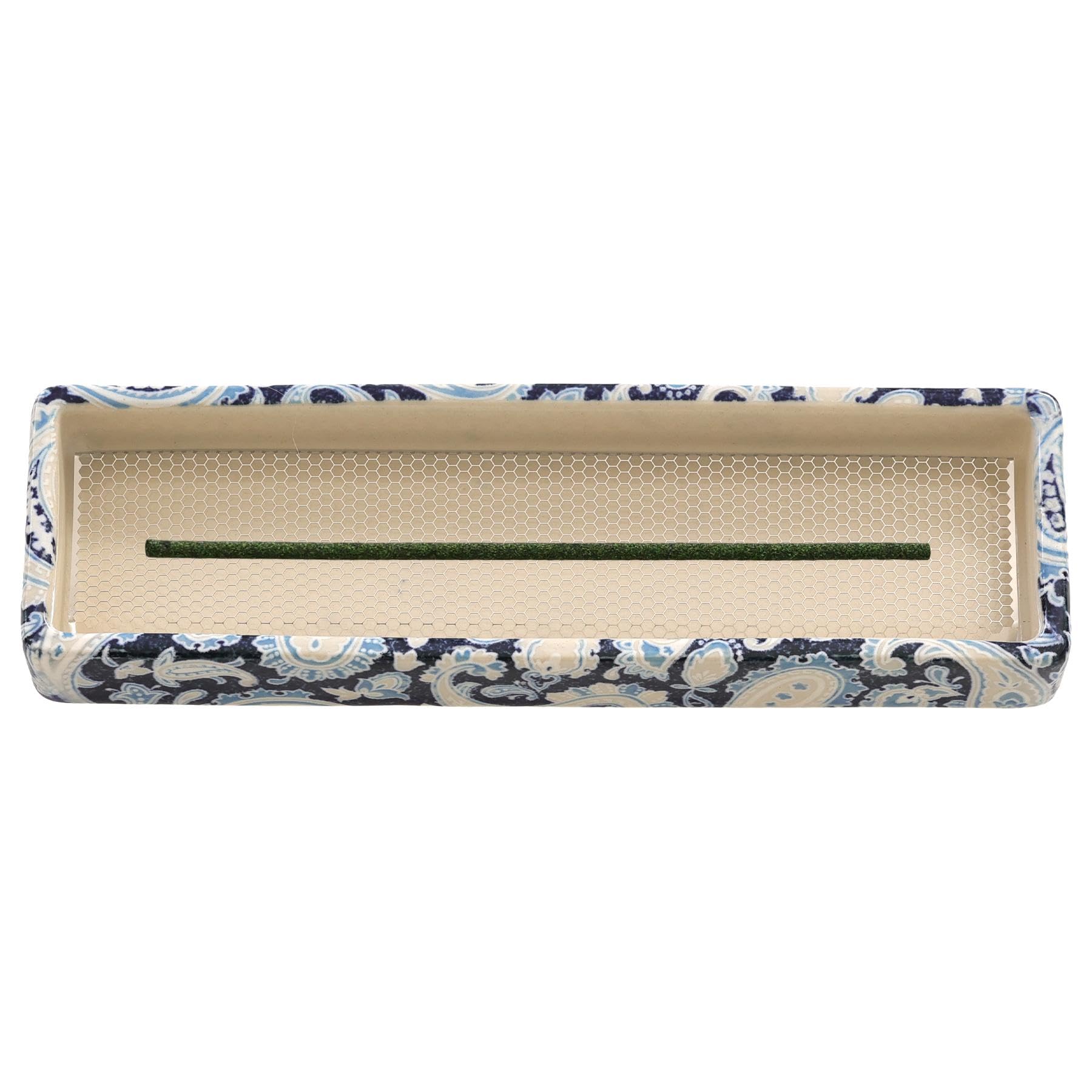 Yamakou Ceramic Horizontal Incense Holder Paisley Blue Stainless Net Japan 6.3in