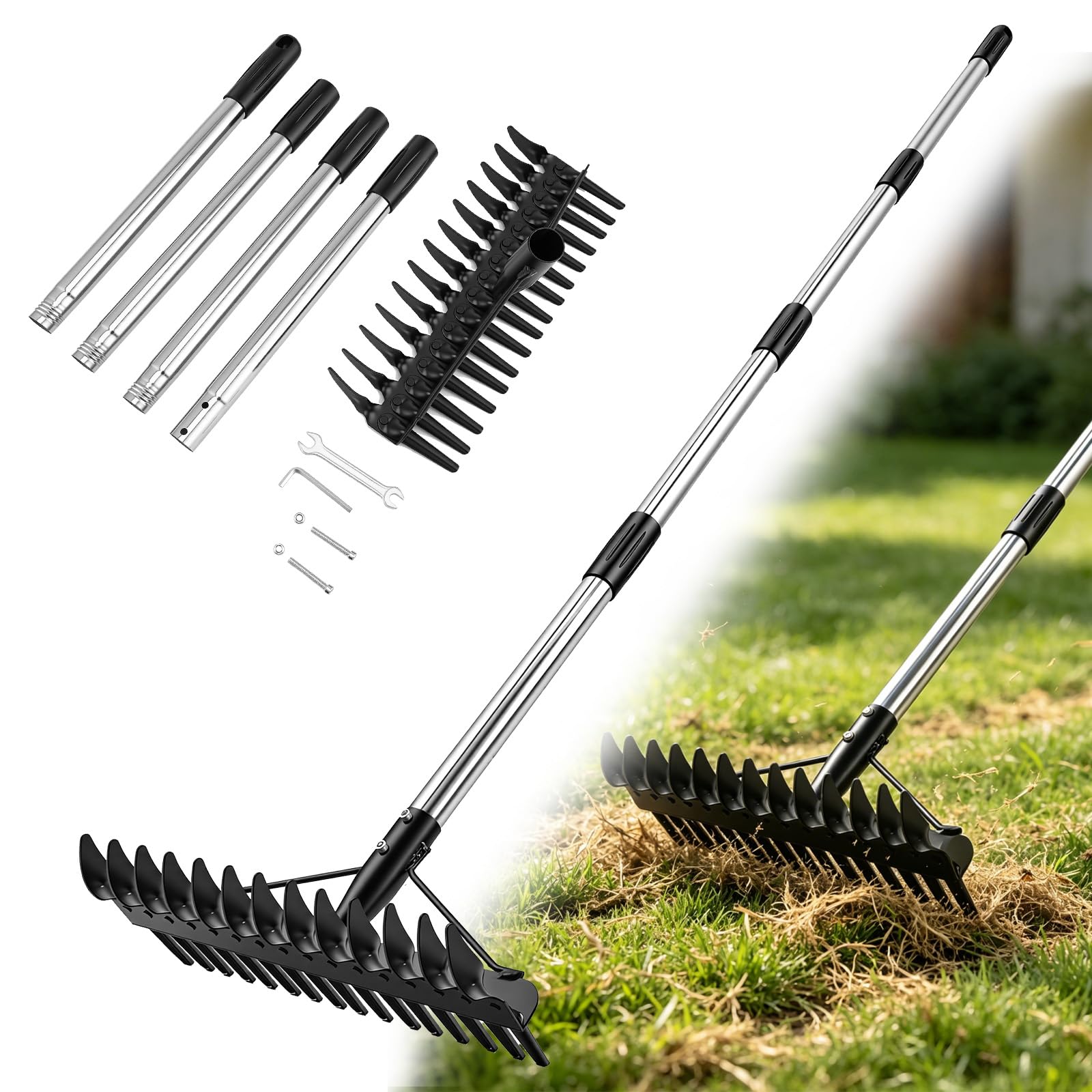 Garden Rake Heavy Duty, Long Handle Metal Rake for Gardening, 160cm Weeding Rake with 13 Steel Tines for Gravel, Rocks, Lawns Leaves, Soil Leveling, Landscaping