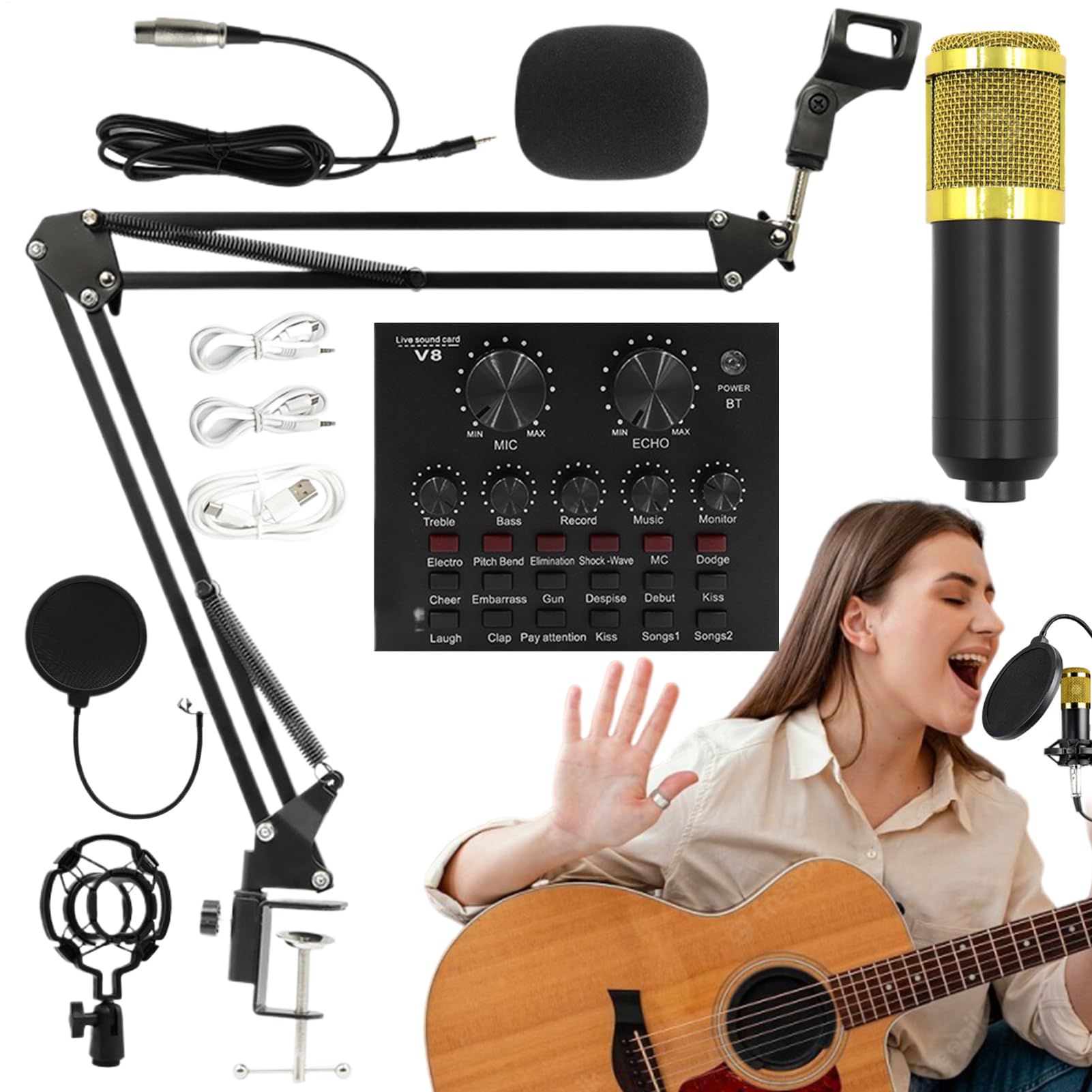 Attrezzatura Da Studio Di Registrazione Set scheda audio live streaming, | Microfono a Condensatore Per Registrazione In Studio, Video Live, Podcast, Cantanti, Doppiatori