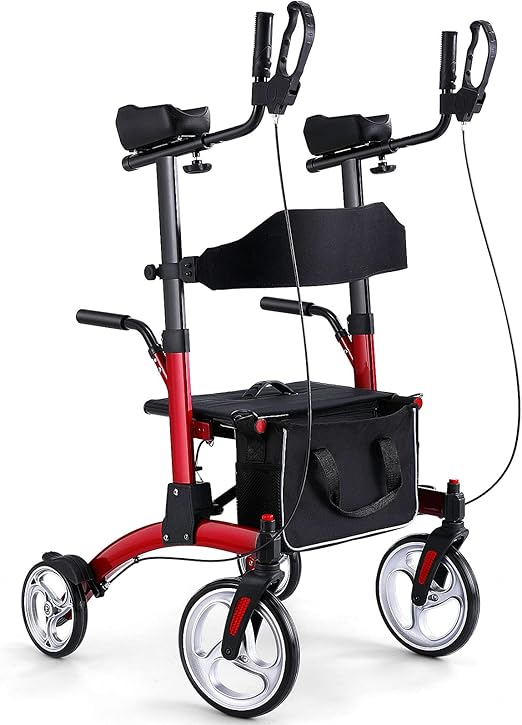 Healconnex Upright Rollator Walkers for Seniors Stand up Rolling Walker with Seats