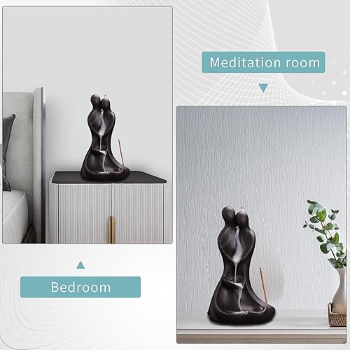Miniatura 3 de YYW Soporte de incienso de cerámica, figuras de pareja de amor, estatua de quemador de incienso, cascada de incienso con 20 conos de incienso, 30