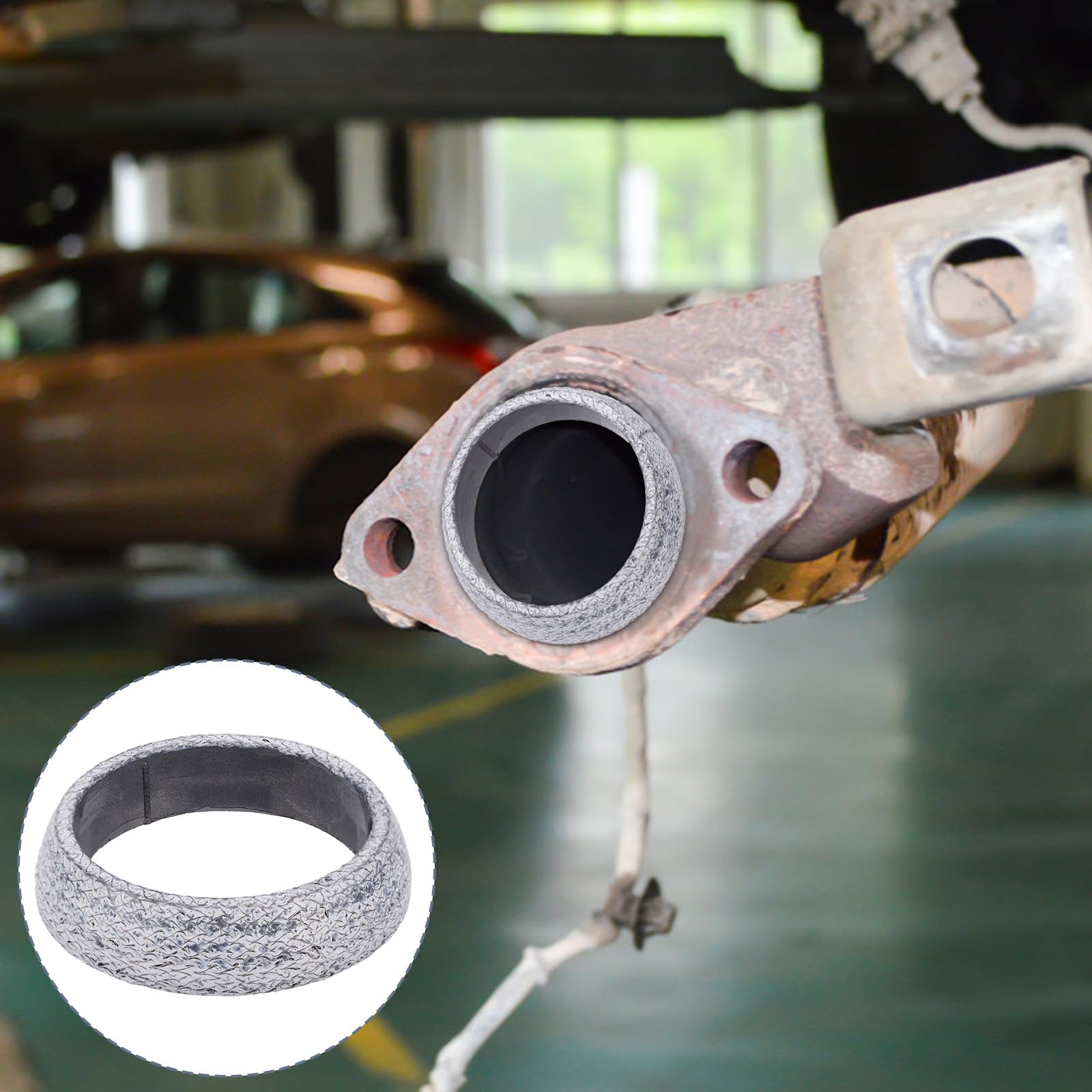 2 Juntas de Colector de Escape & 2 Pernos, Junta Donut Alta Temperatura con Resortes Amortiguadores para Reparación Escape Auto Camión SUV (54mm)