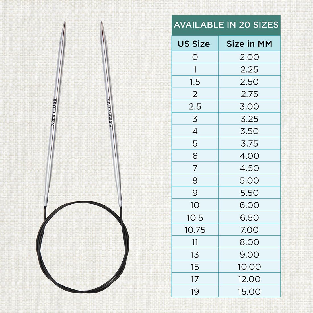 KnitPro Zing Fixed Circular Knitting Needles 24" (60cm) | US Size 1.5 (2.50mm) – Colorful Aluminum - View #4