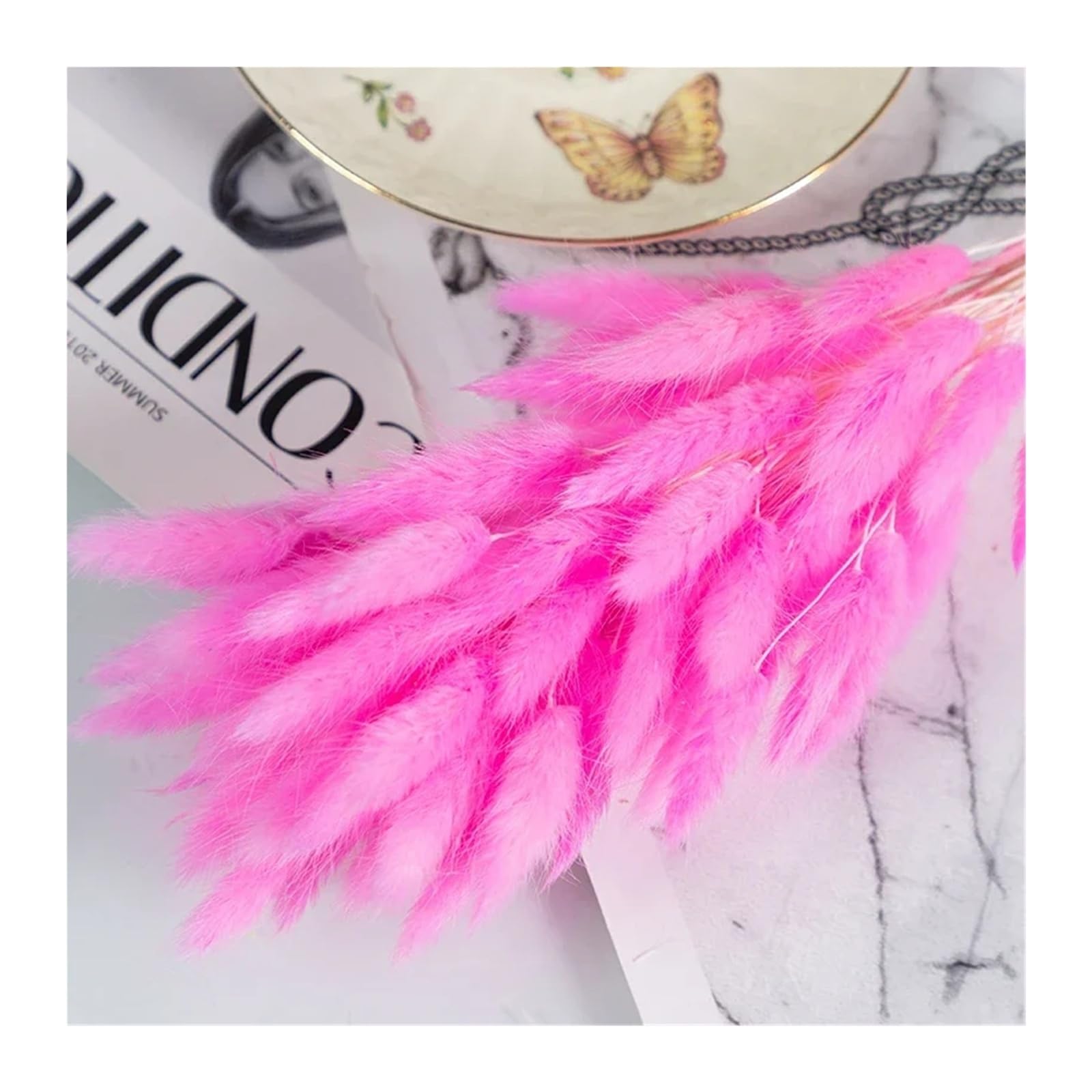 Generico 50/100 pièces d'herbe naturelle de queue de lapin, fleurs séchées pour bouquet de mariée, décoration intérieure et photographie(Rose rouge, 50PCS)