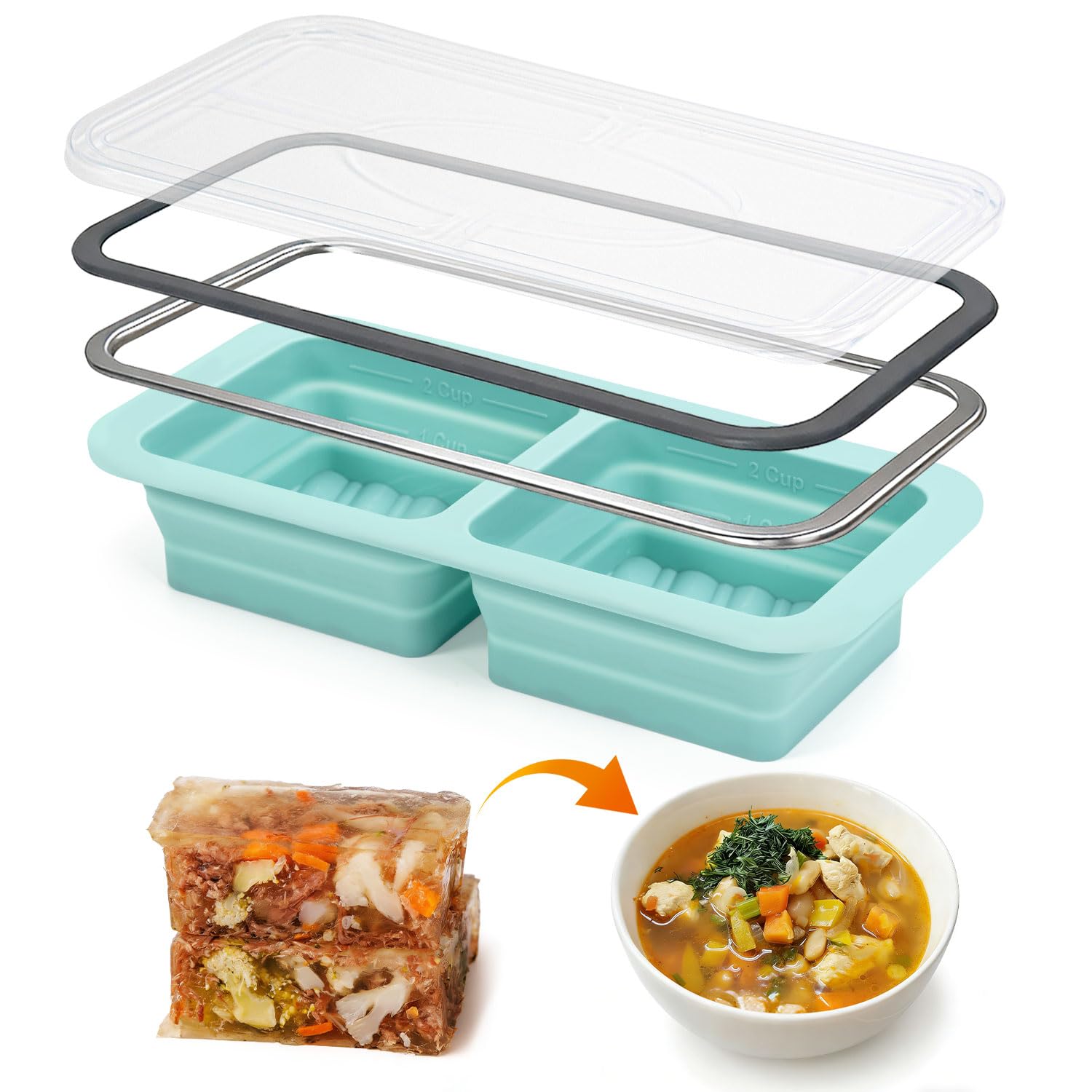 Silicone Soup Freezer Moulds with Lid, BPA-Free Soup Freezer Containers, 2 Ge, 29.5 x 14 x 6 cm