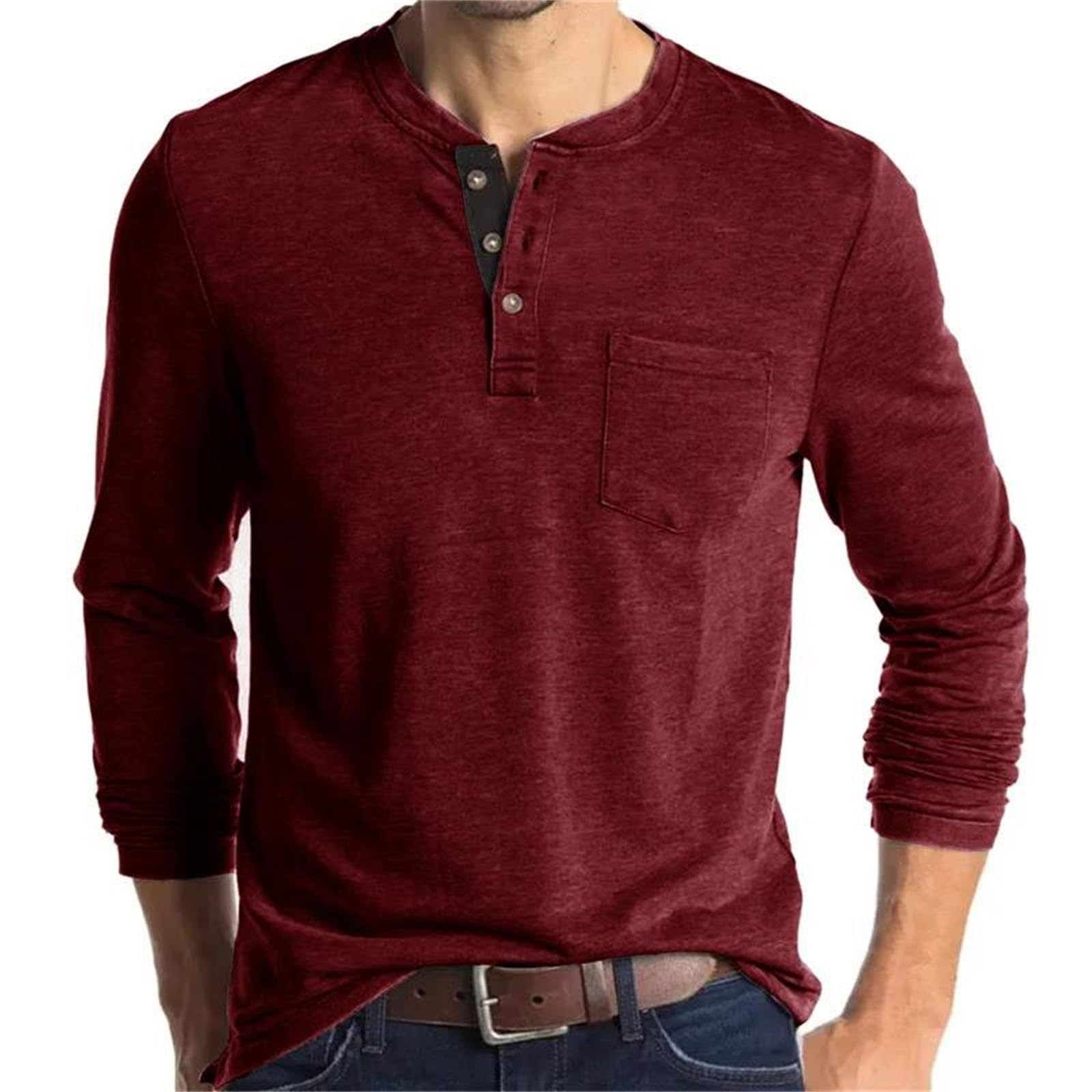 Camiseta casual de manga larga para hombre, cuello redondo, elástica, para gimnasio, deportes, cómoda para uso diario