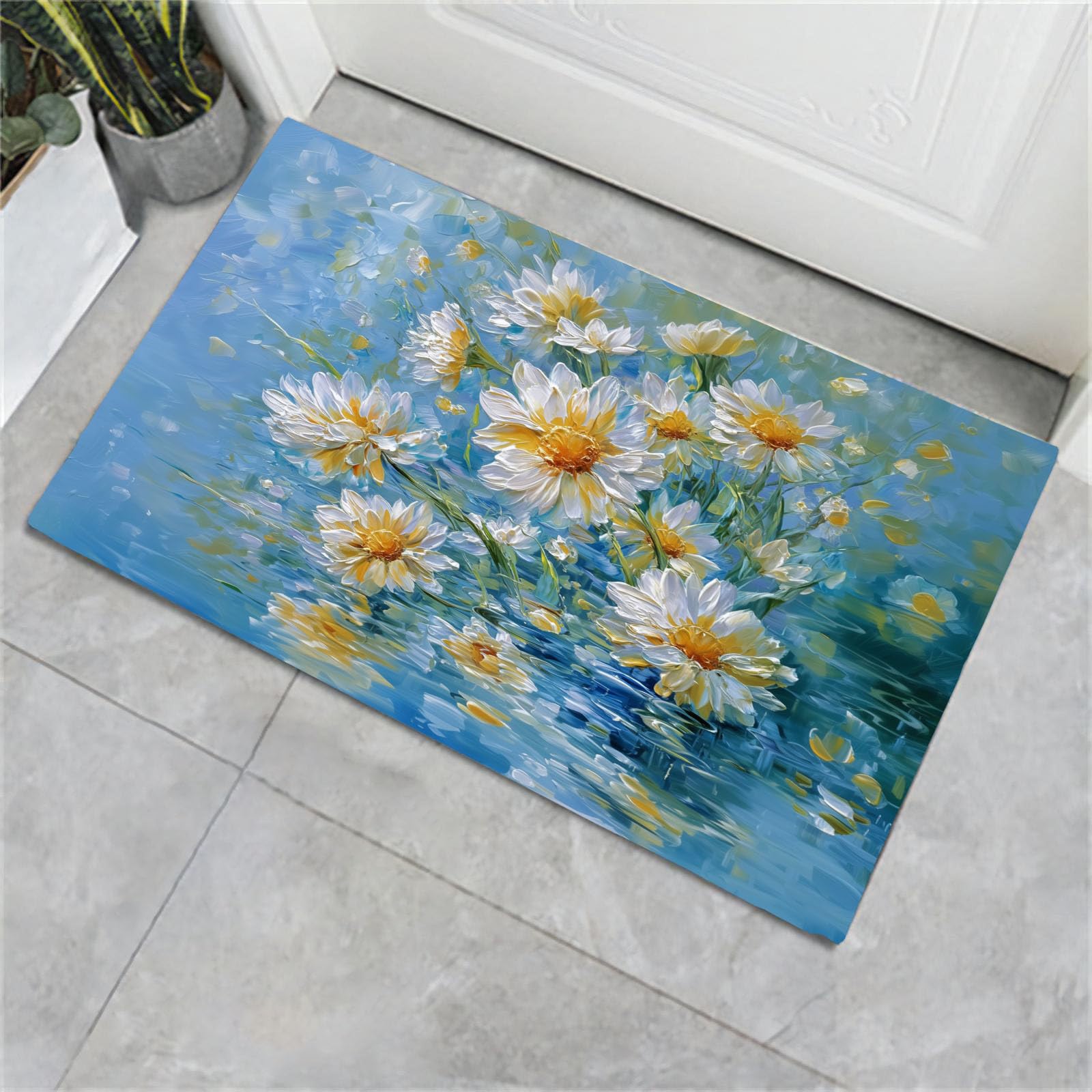 Tapis de sol absorbant lavable pour entree et couloir motif bleu