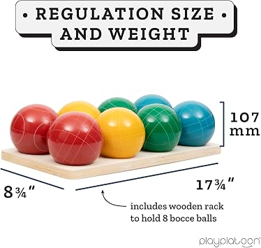 Play Platoon Bocce Ball Set Regulation Size Game Set - 107mm with 8 Hard Polyresin Premium Balls, Pallino, and Professional Carry Bag & Measuring Rope - Outdoor Games for Backyard, Lawn, Beach