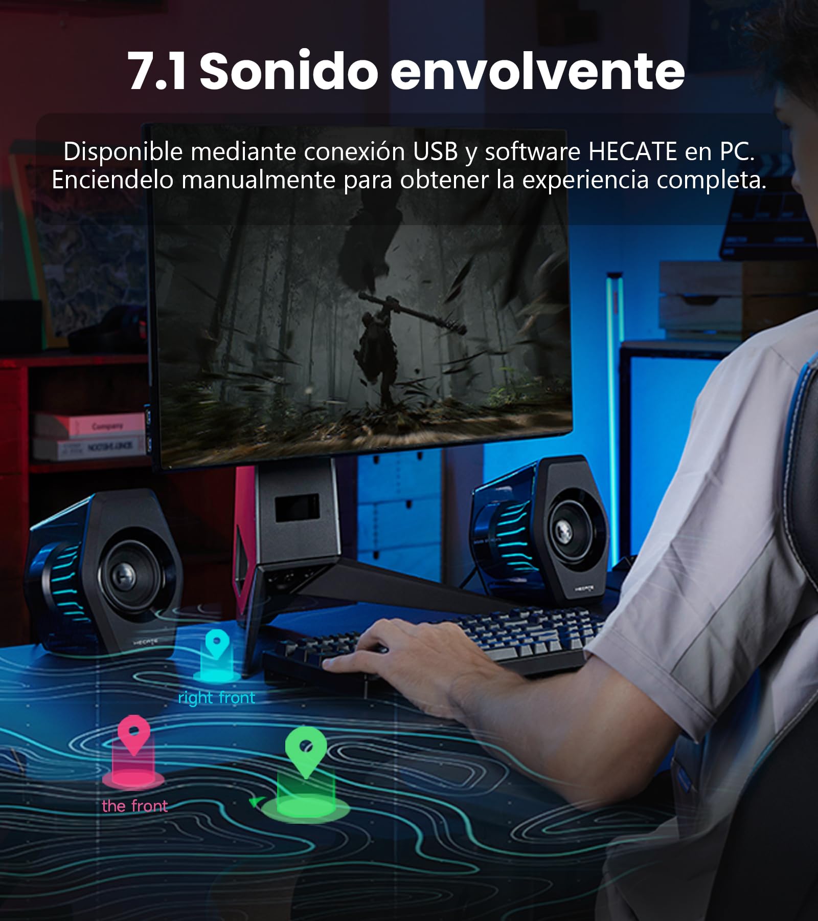 Edifier G2000 Pro 2.0 Altavoz RGB para Juegos, Potencia máxima 64W, sincronización de luz Tempoflow ™ 270 Grados, Sonido Envolvente Virtual 7.1-Bluetooth 5.4 / USB-C/AUX, Adecuado para PC (Negro)