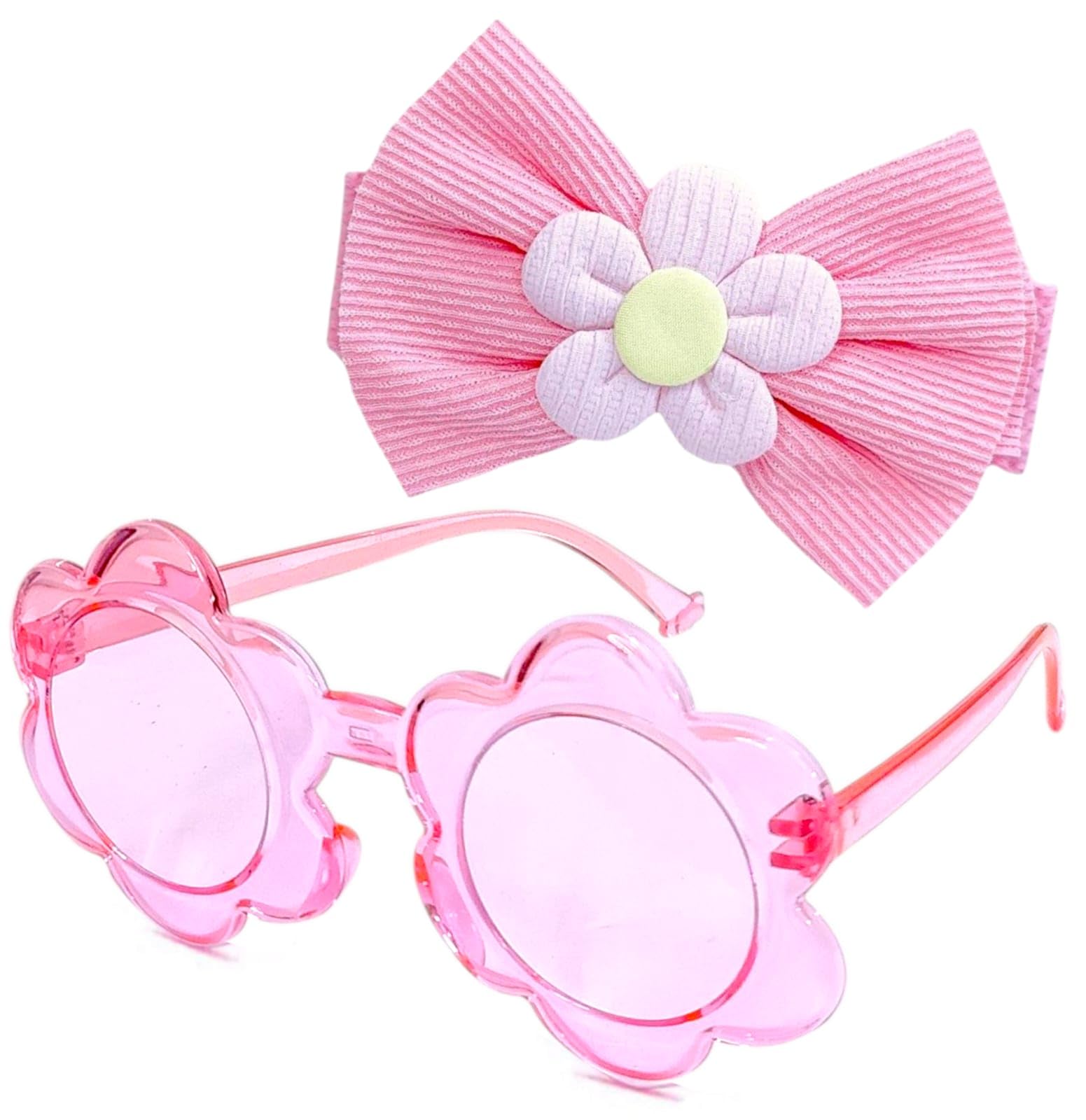 TERA 13 Sunglasses for Kids, Kids Sunglasses for Girls, Goggles for Boys, Colorful Cat Shape Goggles & Hair Clip for Girls, Suitable for Age 4 to 12 Years B-Day & Kanjak GIft (glasswithbowclip1) 1