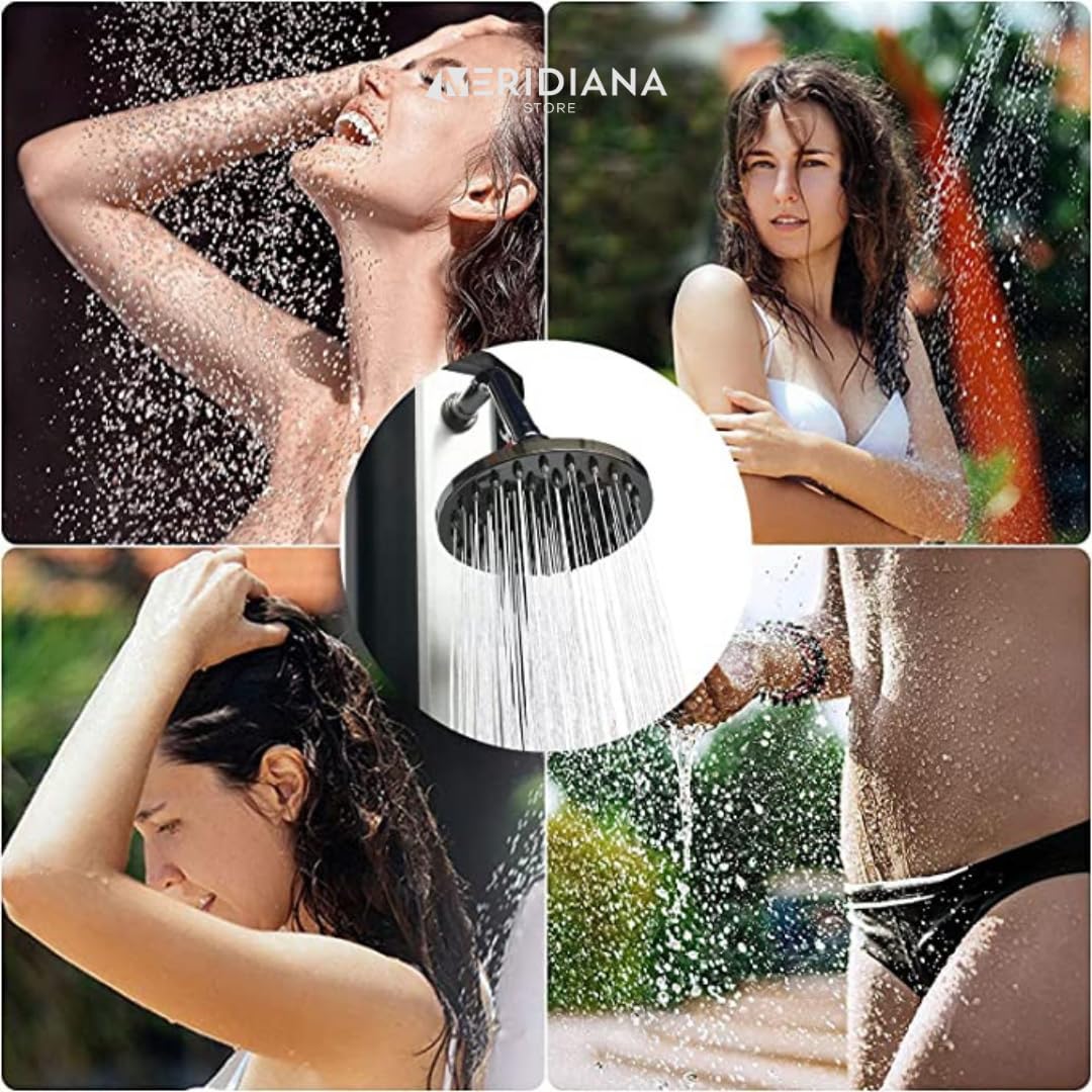 Meridiana Doccia Esterna Solare da Giardino 40L Acqua Fredda e Calda | Con Rubinetto Miscelatore e Soffione per Esterno Piscina, Doccia Solare Giardino, Doccia Solare da Esterno