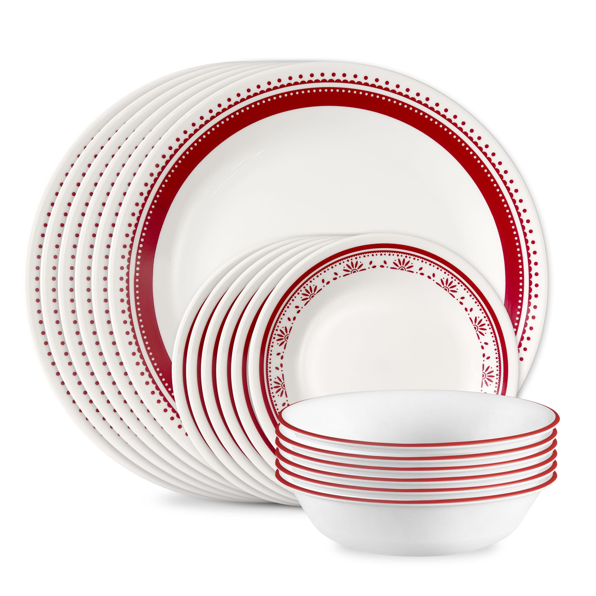 Corelle Conjunto de louça de 18 peças para 6 pessoas, durável e