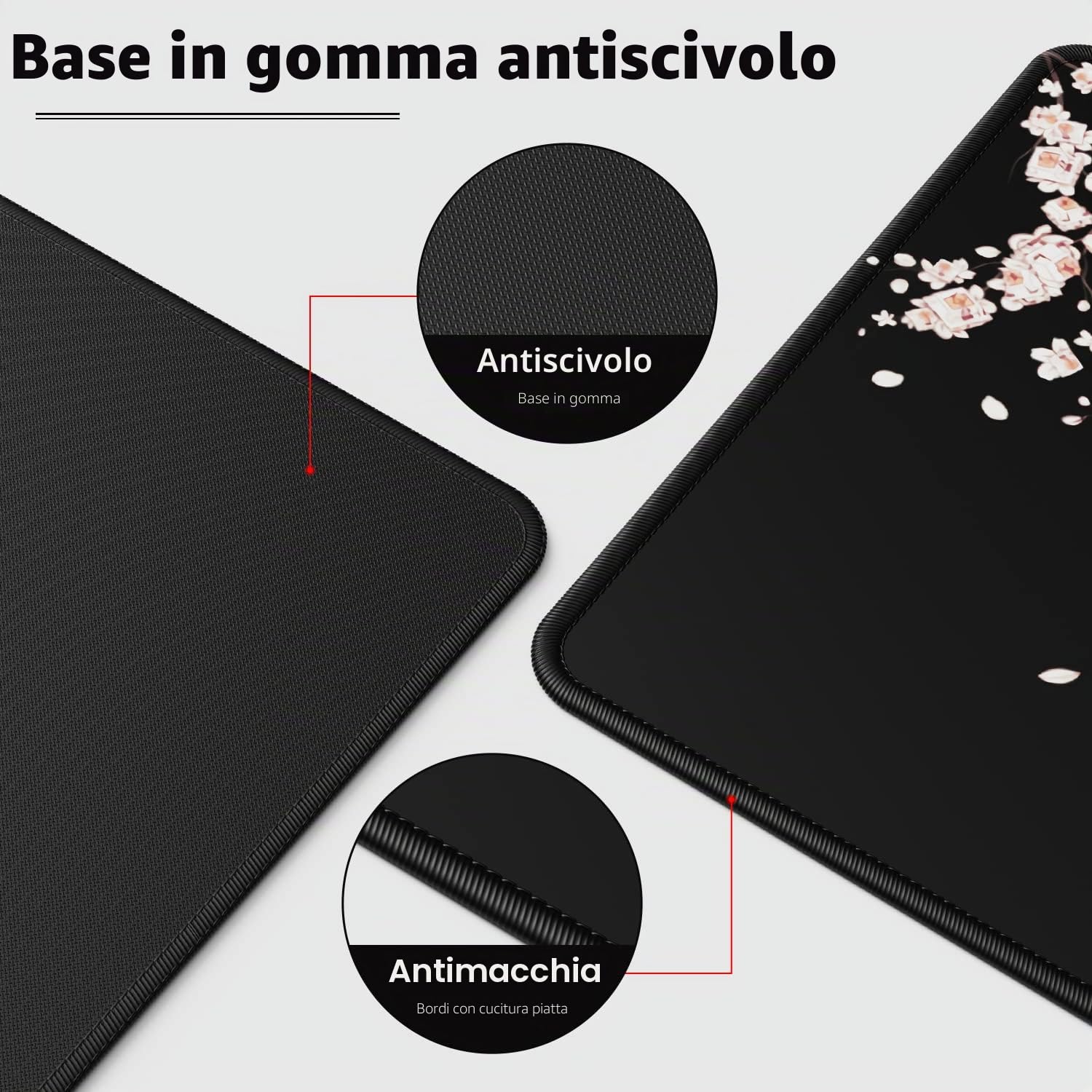 EFISH Tappetino per mouse da gioco 800x300x3 mm rosa e nero con base in gomma antiscivolo bordi cuciti