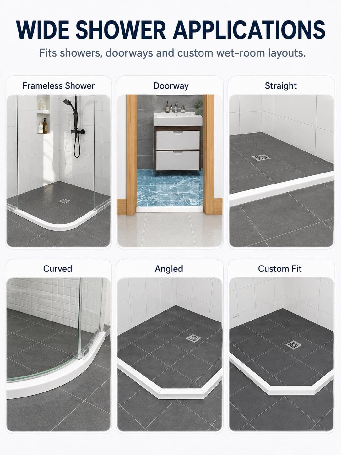 Seuil de douche flexible de 50 mm, barrière de barrage d'eau, protection contre les éclaboussures pour un contrôle efficace de l'eau et une protection dans les salles de bains