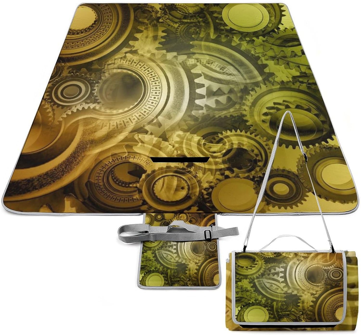 Vintage Steam Punk Clock and Gear Art Waterproof Outdoor Picnic Blanket Sandproof Beach Mat for Camping Hiking Grass Travelling