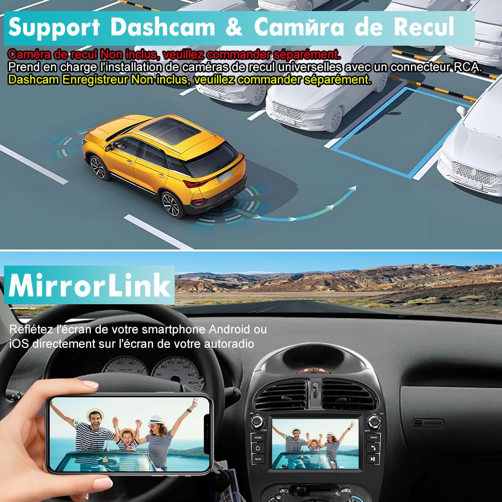 Autoradio Android 7" Pour Peugeot 206 2002-2010 - 6Go+128Go - Carplay Sans Fil, Android Auto, Split Screen