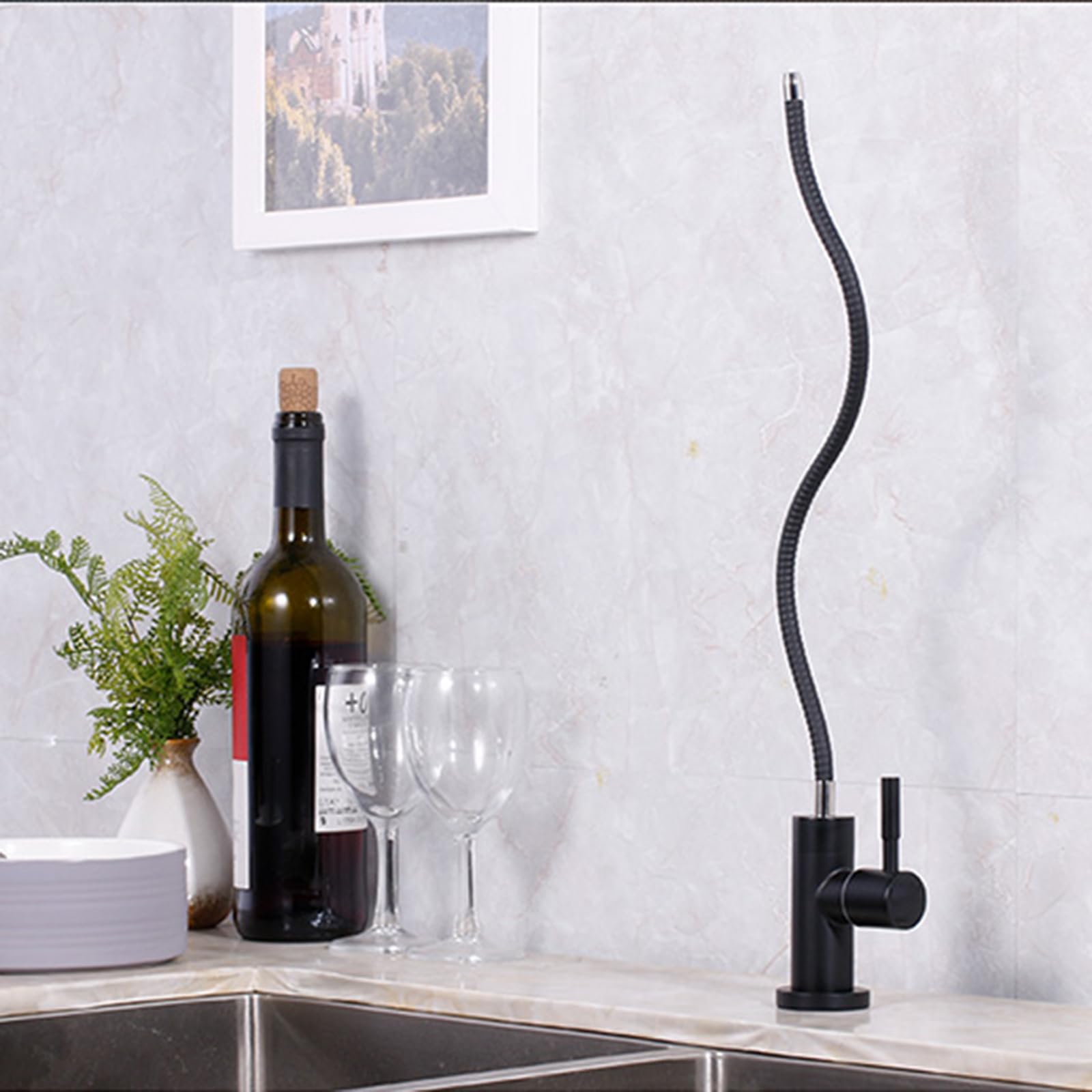 Rubinetto con Filtro per Acqua Ad Osmosi Inversa, Rubinetto per Lavello A 1 Foro Solo Acqua Fredda, Rubinetto Universale in Acciaio Inossidabile, Nero A(Black B)
