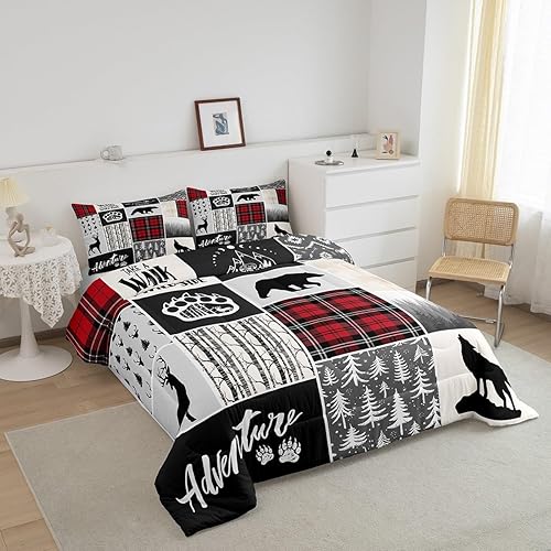 Miniatura 2 de Juego de edredón de ciervos y cuernos de ciervo, juego de ropa de cama de Navidad con patas de oso y pinos para decoración de habitación de niños,