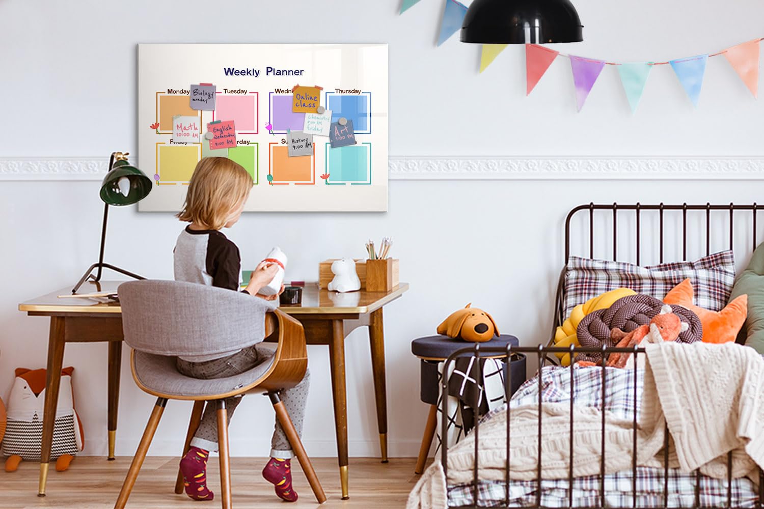 Lavagna Magnetica in Vetro con Accessori Inclusi | Magneti Potenti, Pennarello e Gomma | Perfetta per Organizzare Idee e Note - 90x60 - Agenda settimanale