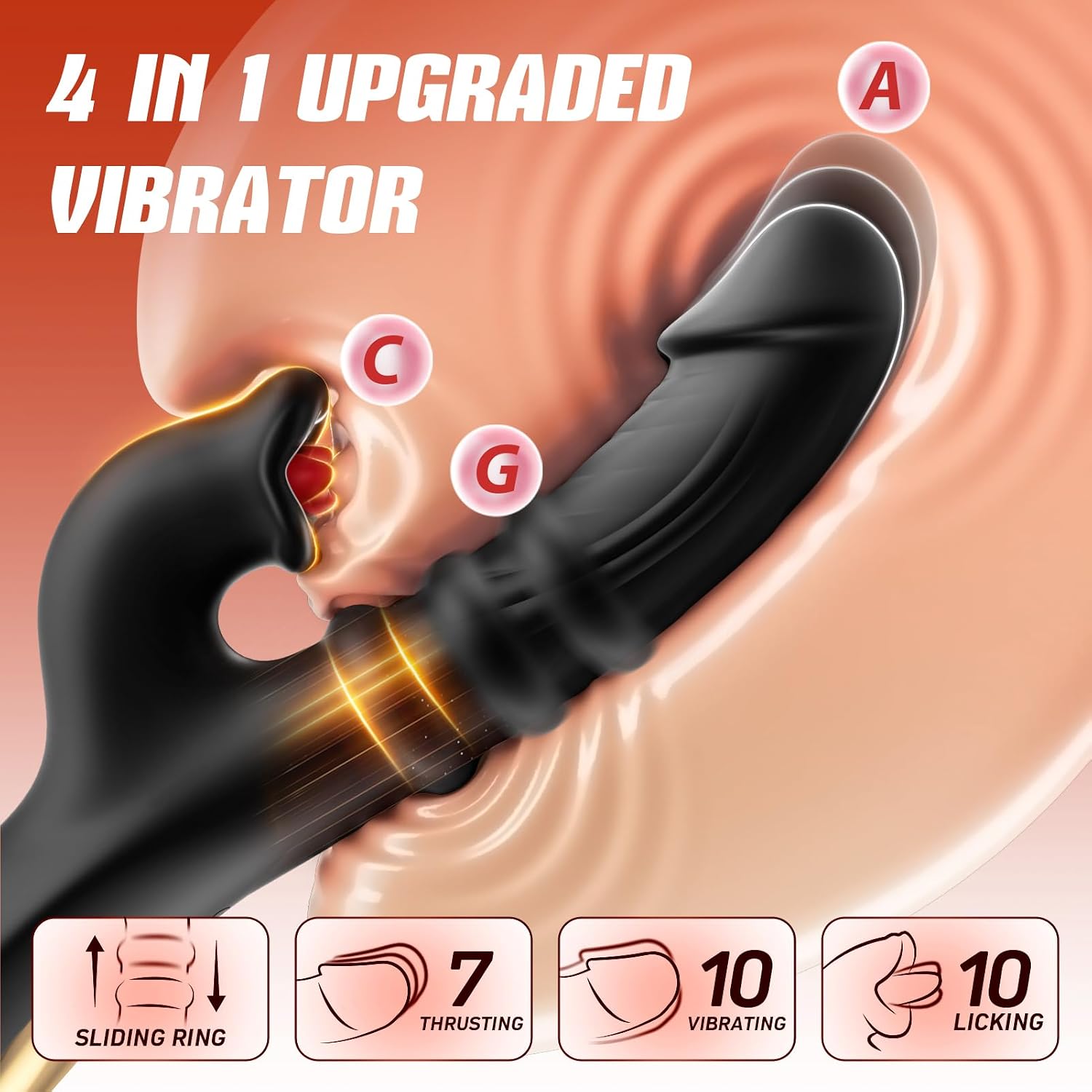 Toendi Black Dildo Sex Toy for Women, Thrusting Dildos with Sliding Ring
