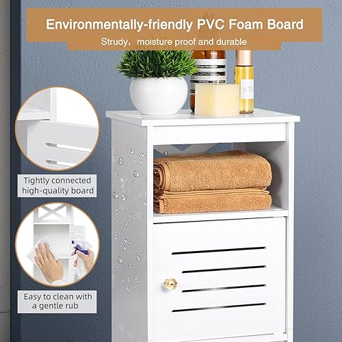 Miniatura 4 de Armario de almacenamiento de baño con estante de 1 nivel y puerta doble, organizador de almacenamiento independiente, armario de entrada, estante de