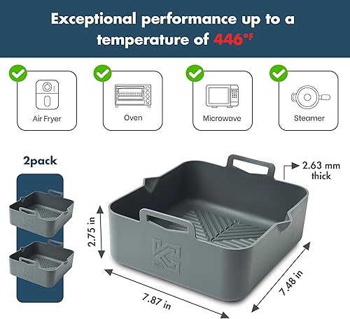 Miniatura 2 de Forros de silicona para freidora de aire de 5 cuartos (2 piezas) compatibles con Ninja AF141AF142AF181AF182 y COSORI CAF-L501, revestimientos
