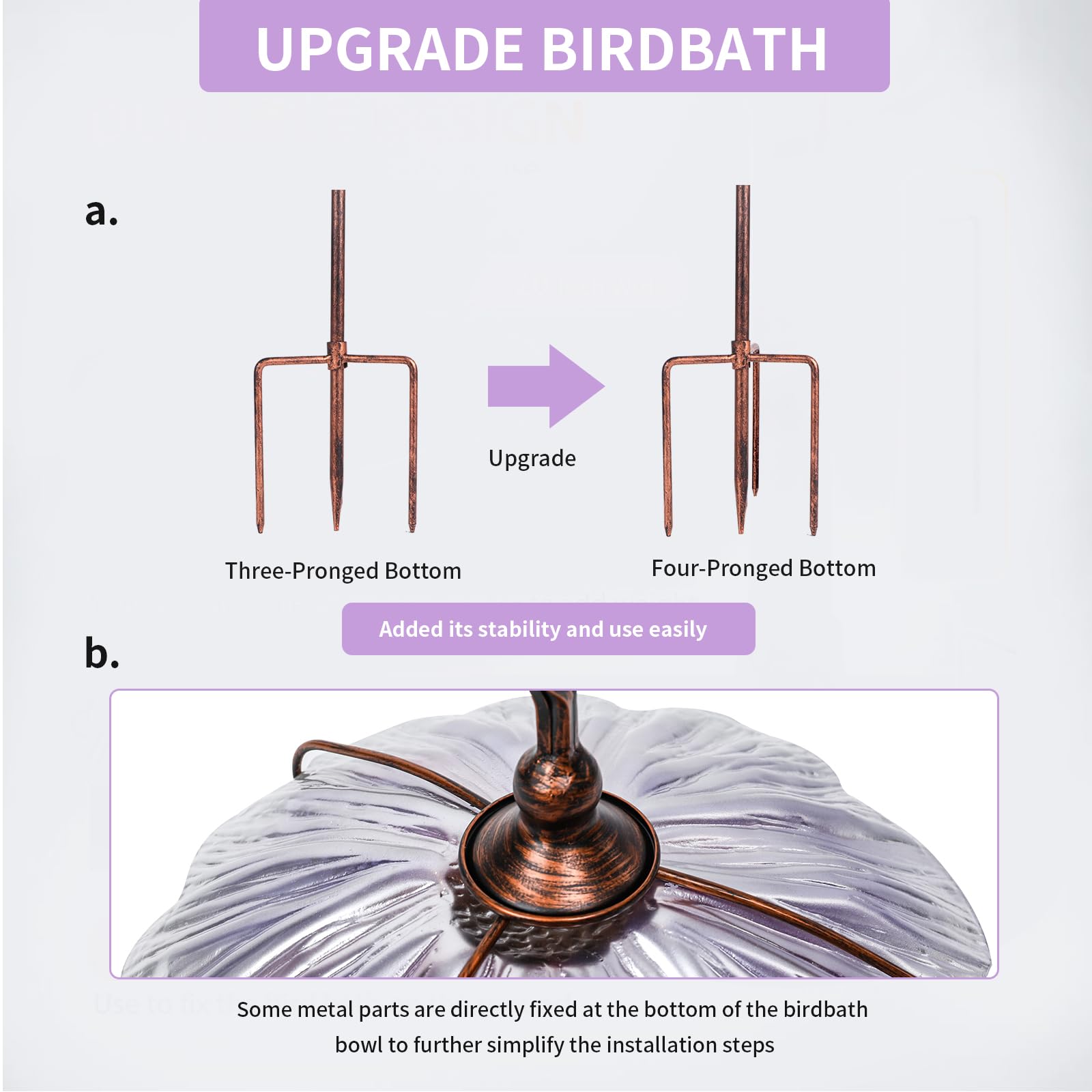 MUMTOP Comedero para pájaros de cristal de 78 cm de altura con estaca de metal, jardín, patio, exterior, color morado