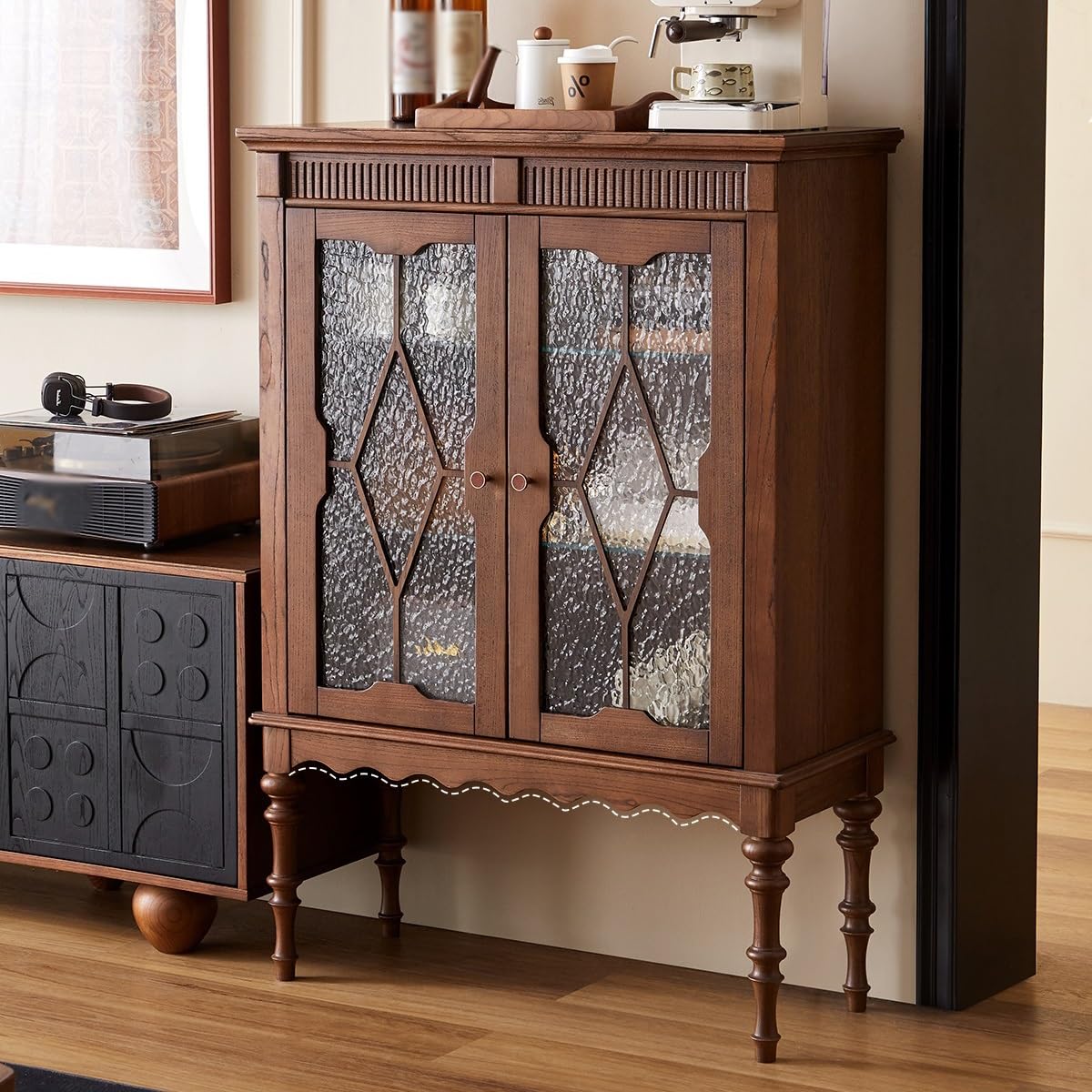 Kaffeebarschrank Massivholz Esszimmer Sideboard Wohnzimmer Lagerschrank Wand Weinvitrine Buffetschrank mit Stauraum